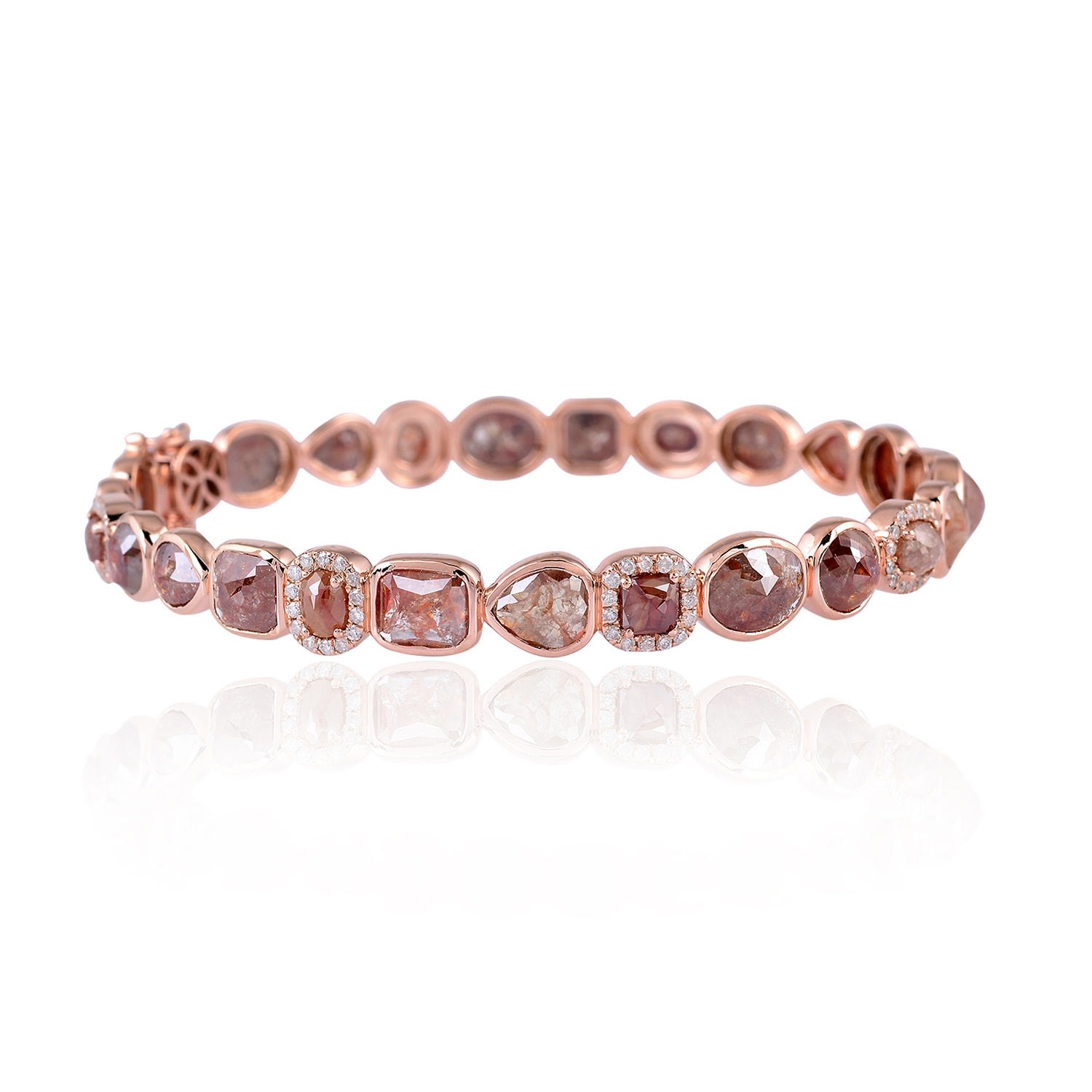 White / Rose Gold Natural Ice Diamond 18K Rose Gold Women’s Bangle Handmade Jewelry Artisan