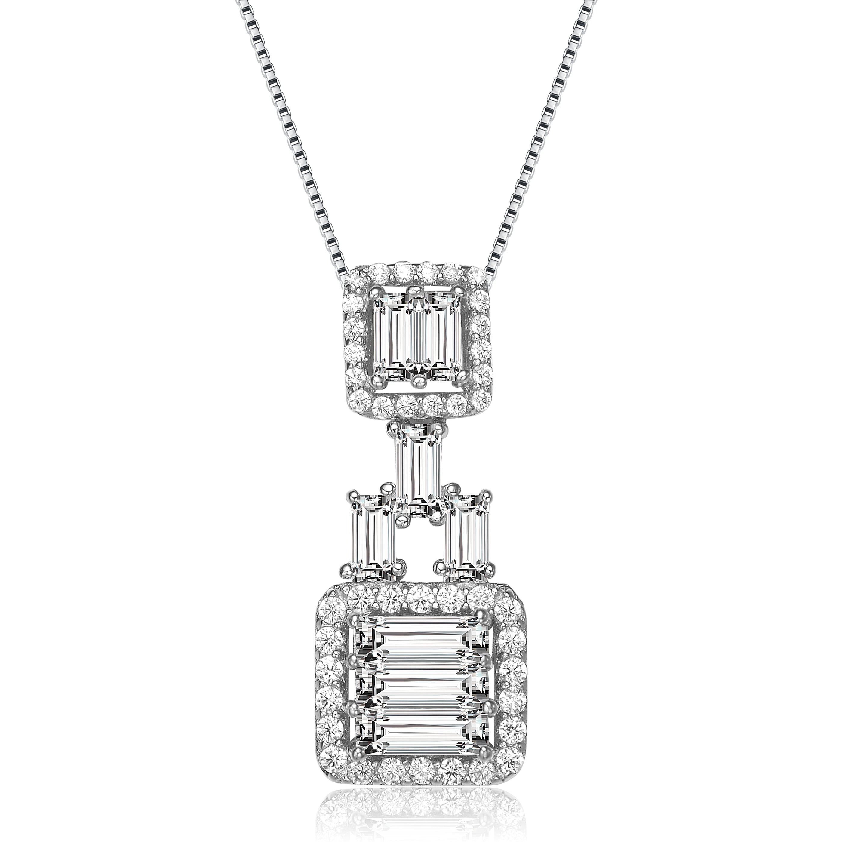 Women’s White / Silver Déco Cube Pendant Necklace Genevive Jewelry