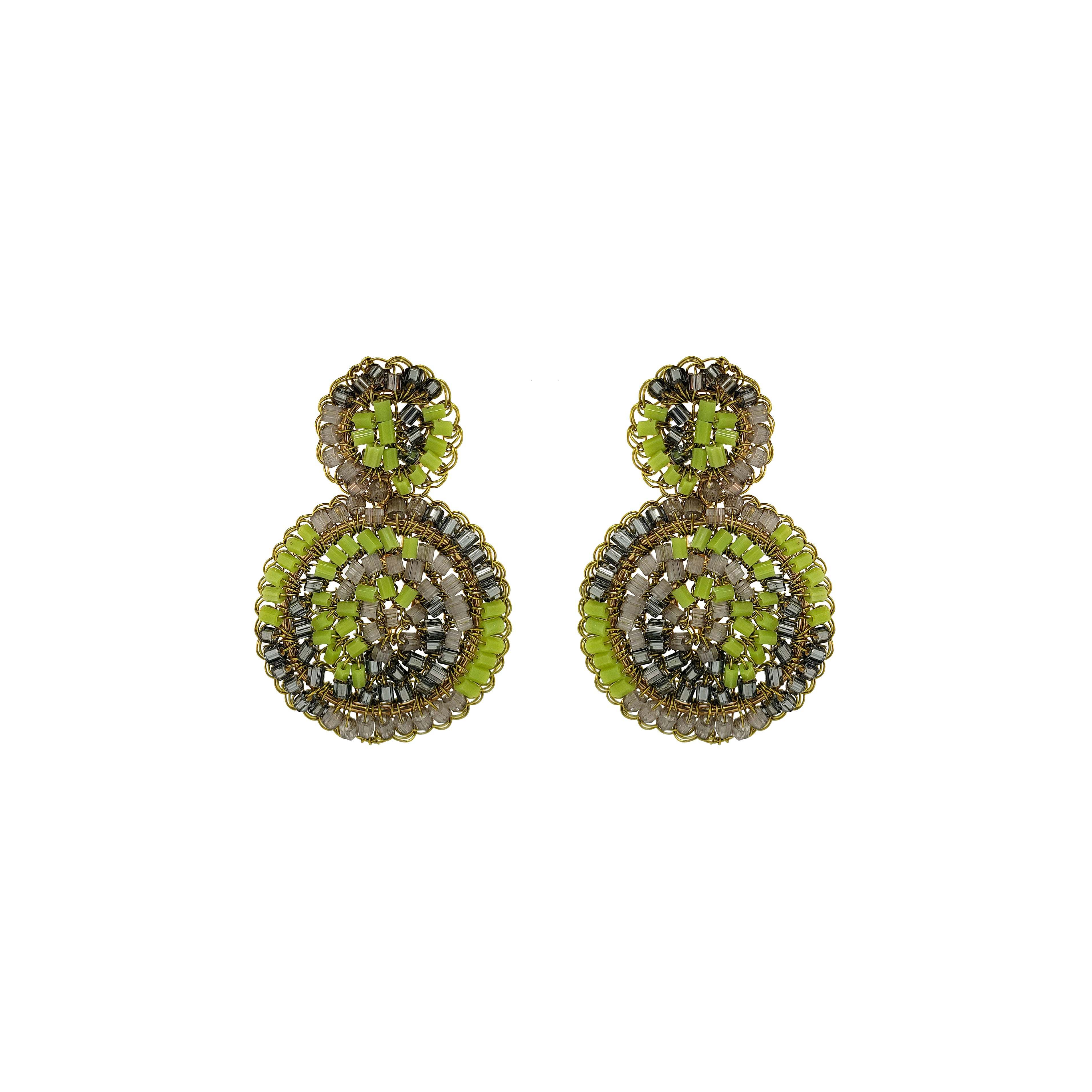 Lavish By Tricia Milaneze Women's Gold / Green Neon Green Mix Dahlia Mini Handmade Crochet Earrings