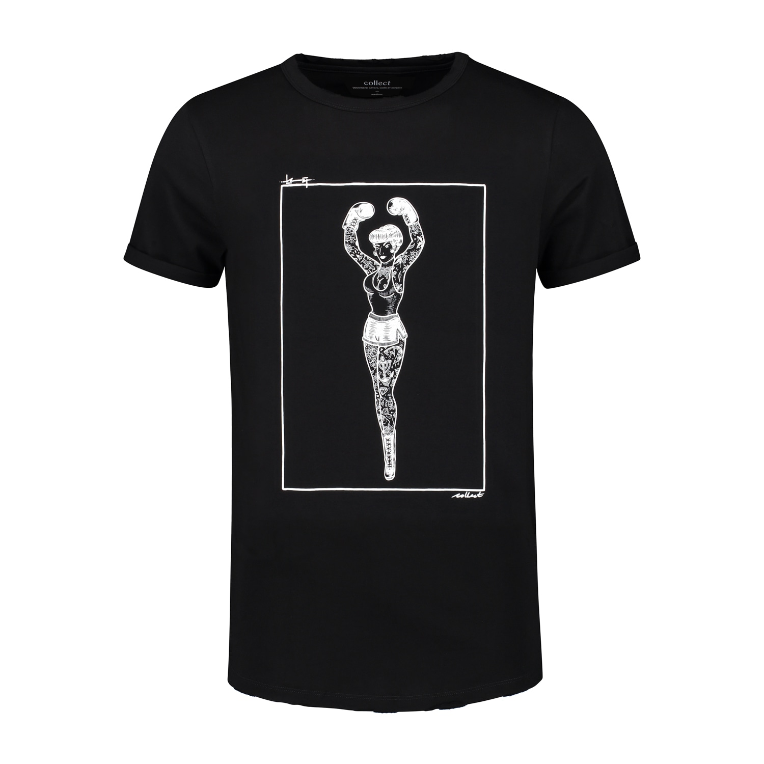 Collect The Label Lady Boxer Tee Black In Black