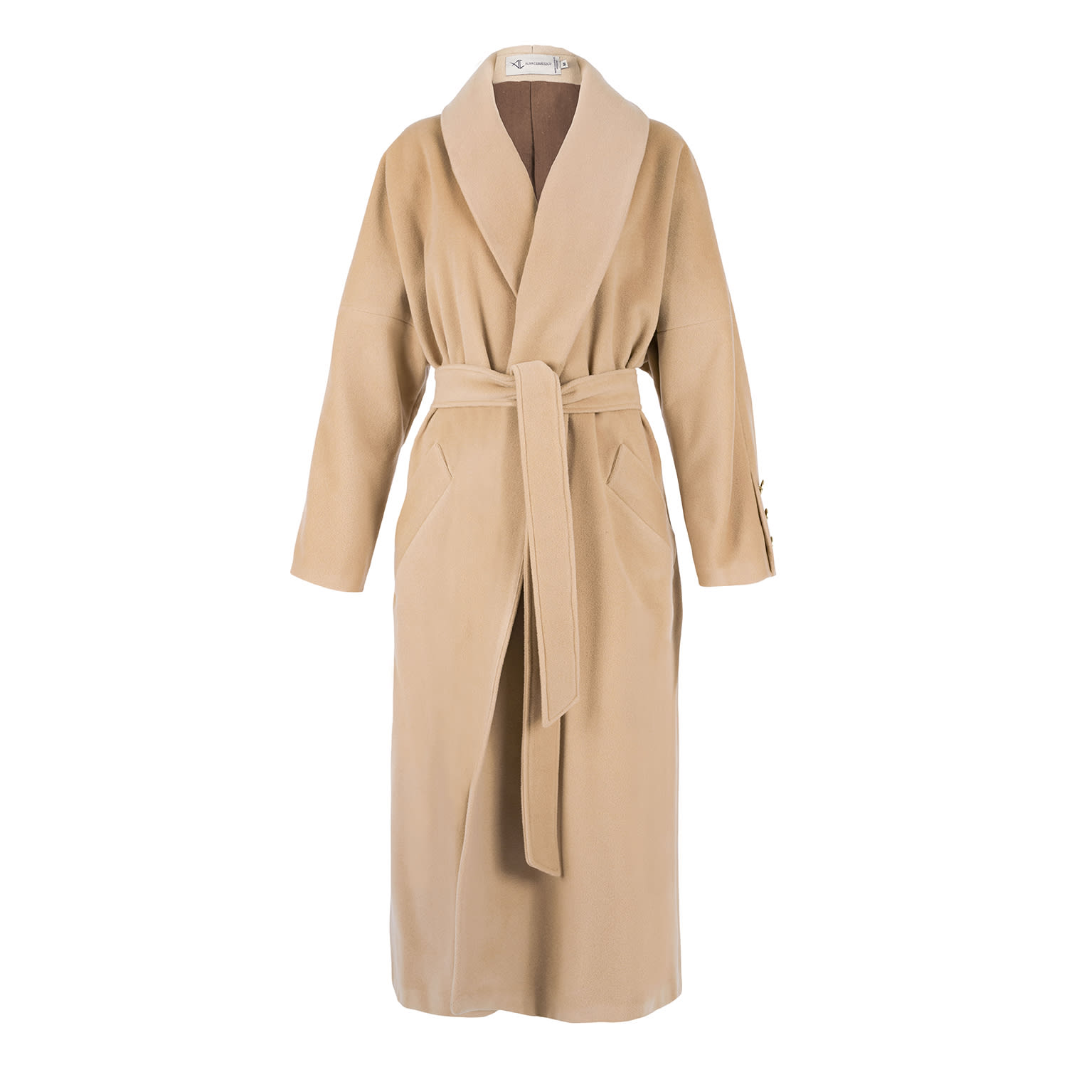 Alina Cernatescu Women's Neutrals Medina Beige Wrap Midi Wool Coat With Belt In Sand