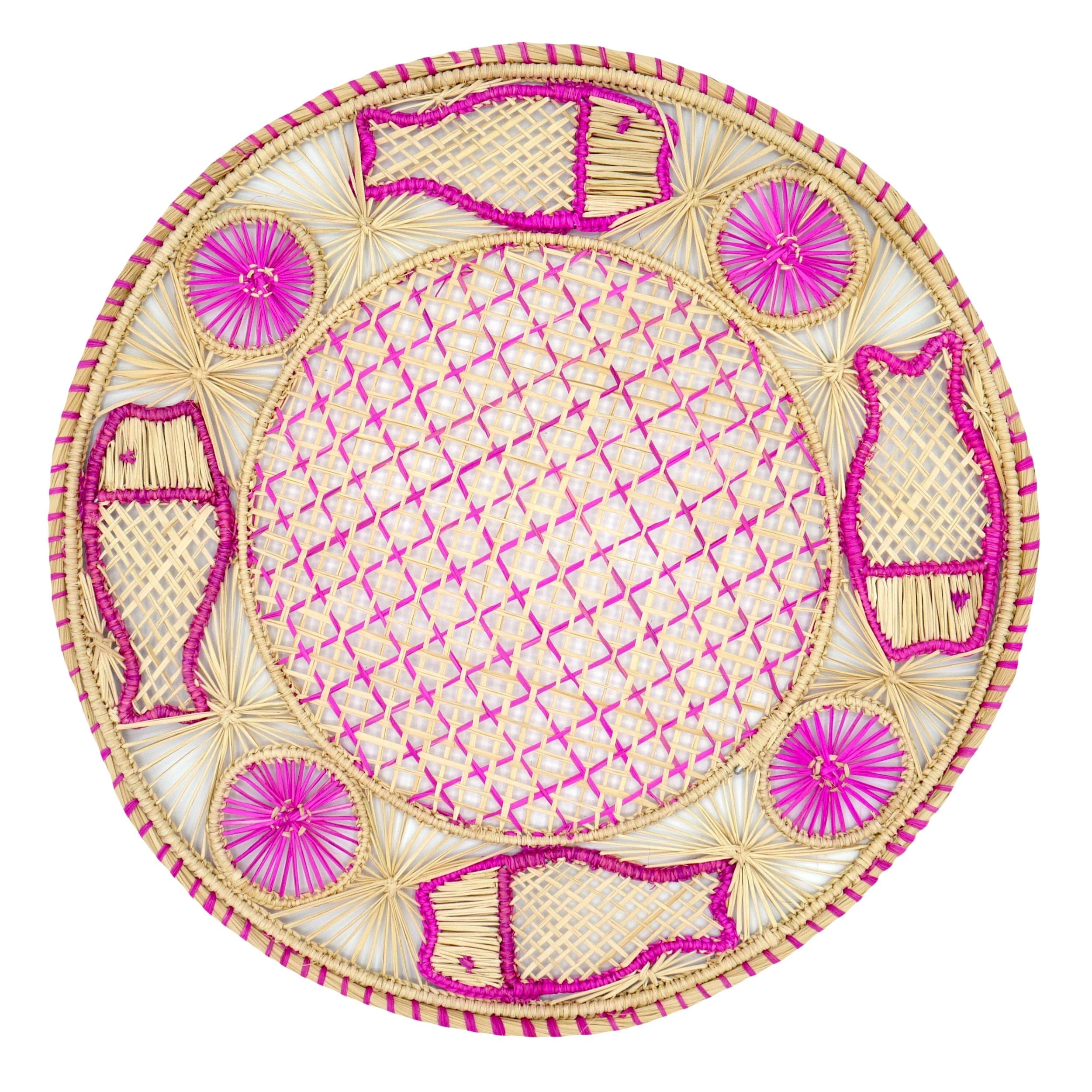 Pink / Purple Set X 4 Natural Straw Woven Pink Fish Placemats Washein