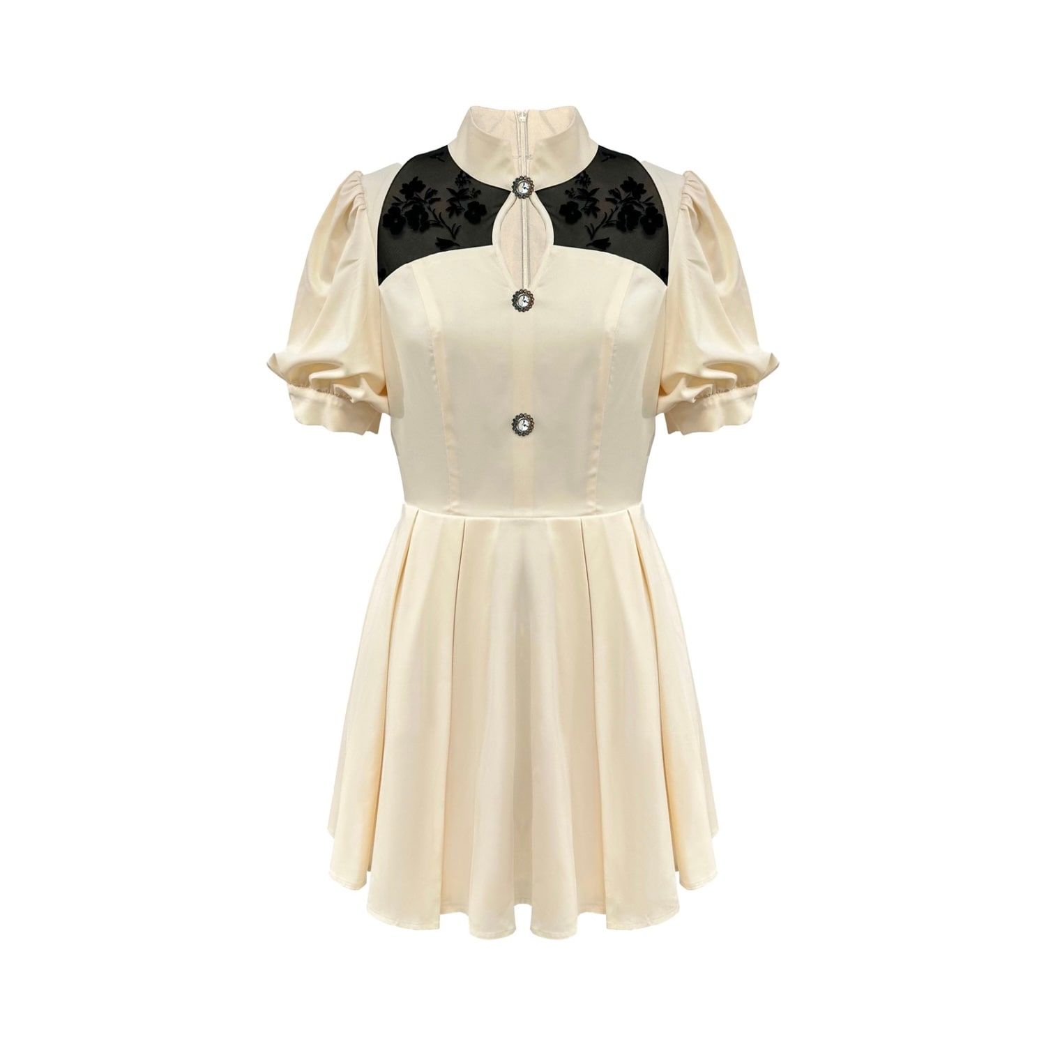 Iellele Women's Neutrals Retro Elegance Dress – Apricot With Floral Details