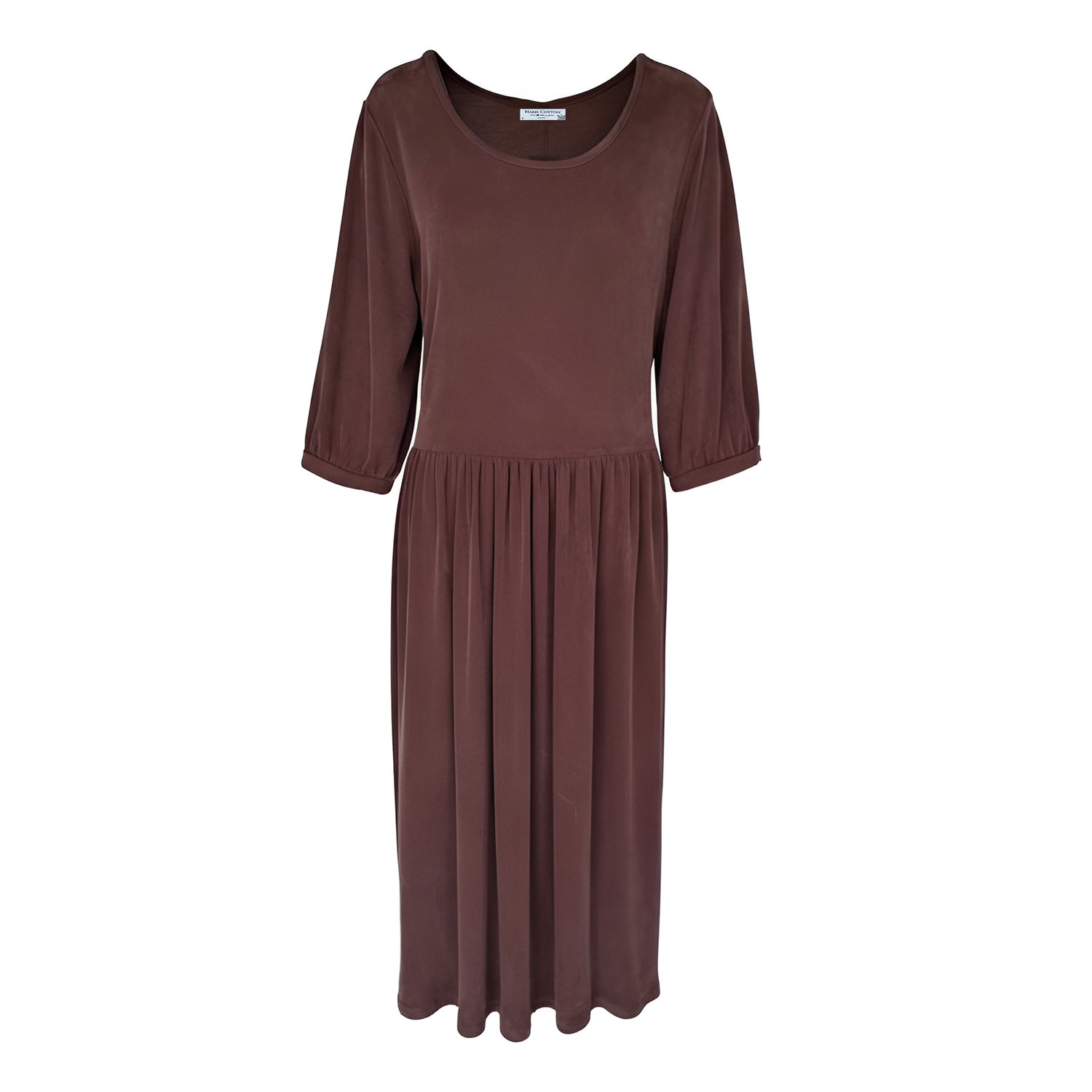 Haris Cotton Women's Brown Long-sleeve Rib Dress Ιn Soft Viscose Blend Chocolate In Brown