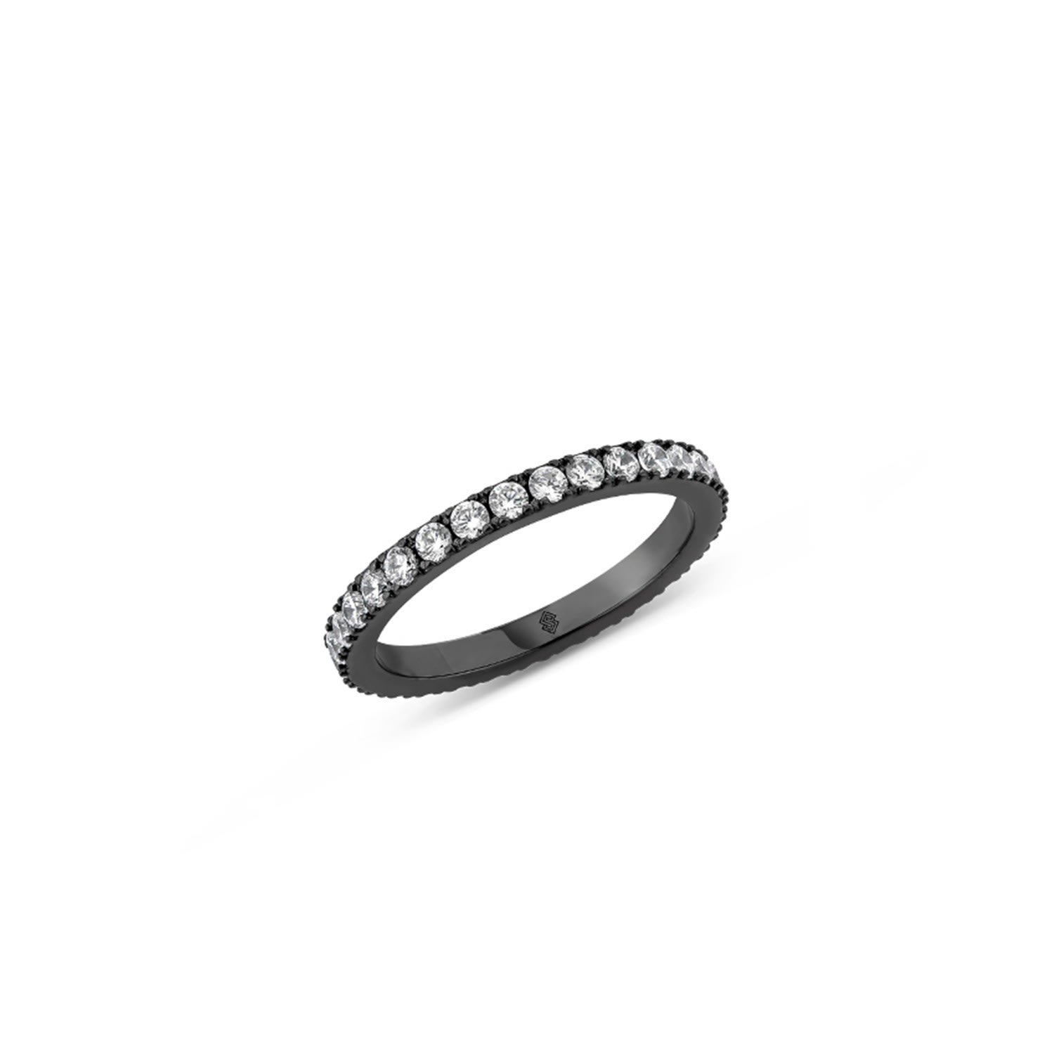Women's Black / White Complete Ring With Man Made Cz Diamond Stimulant In Sterling Silver & Black Rhodium | Sally Skoufis