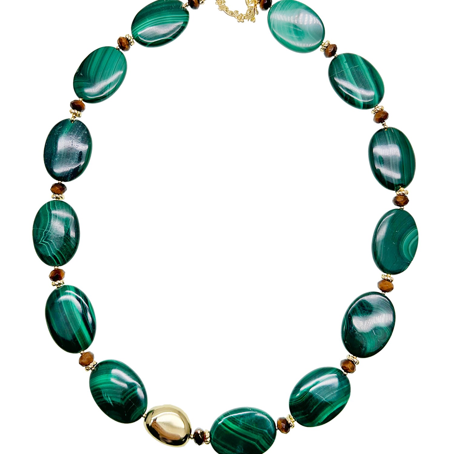 Farra Women's Green Oval Malachite Statement Necklace