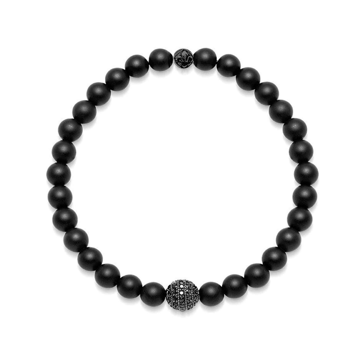 Nialaya Men's Wristband With Matte Onyx And Black Cz Diamond