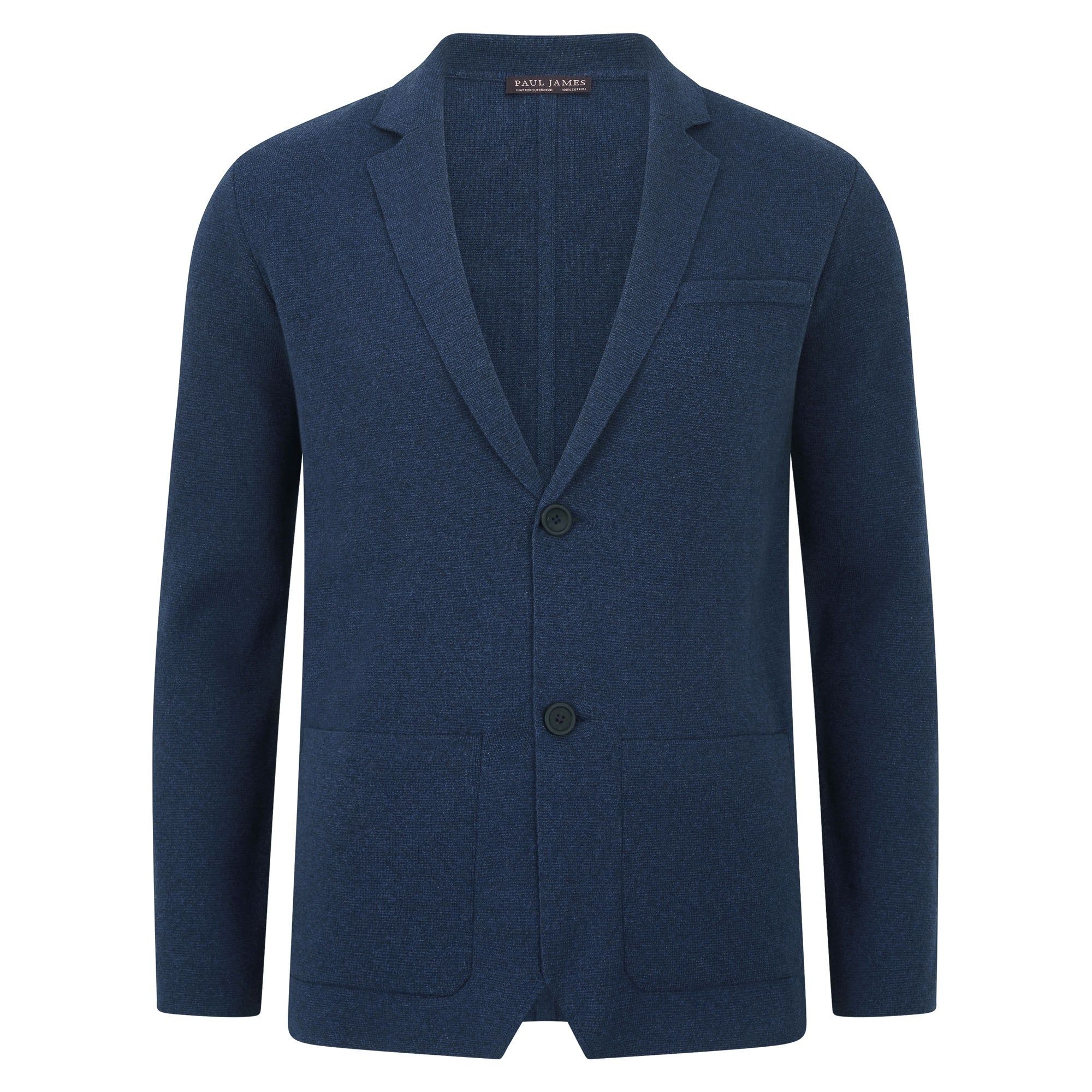 Paul James Knitwear Mens Lightweight Jaspe Cotton Albert Knitted Blazer - Blue Jaspe In Blue