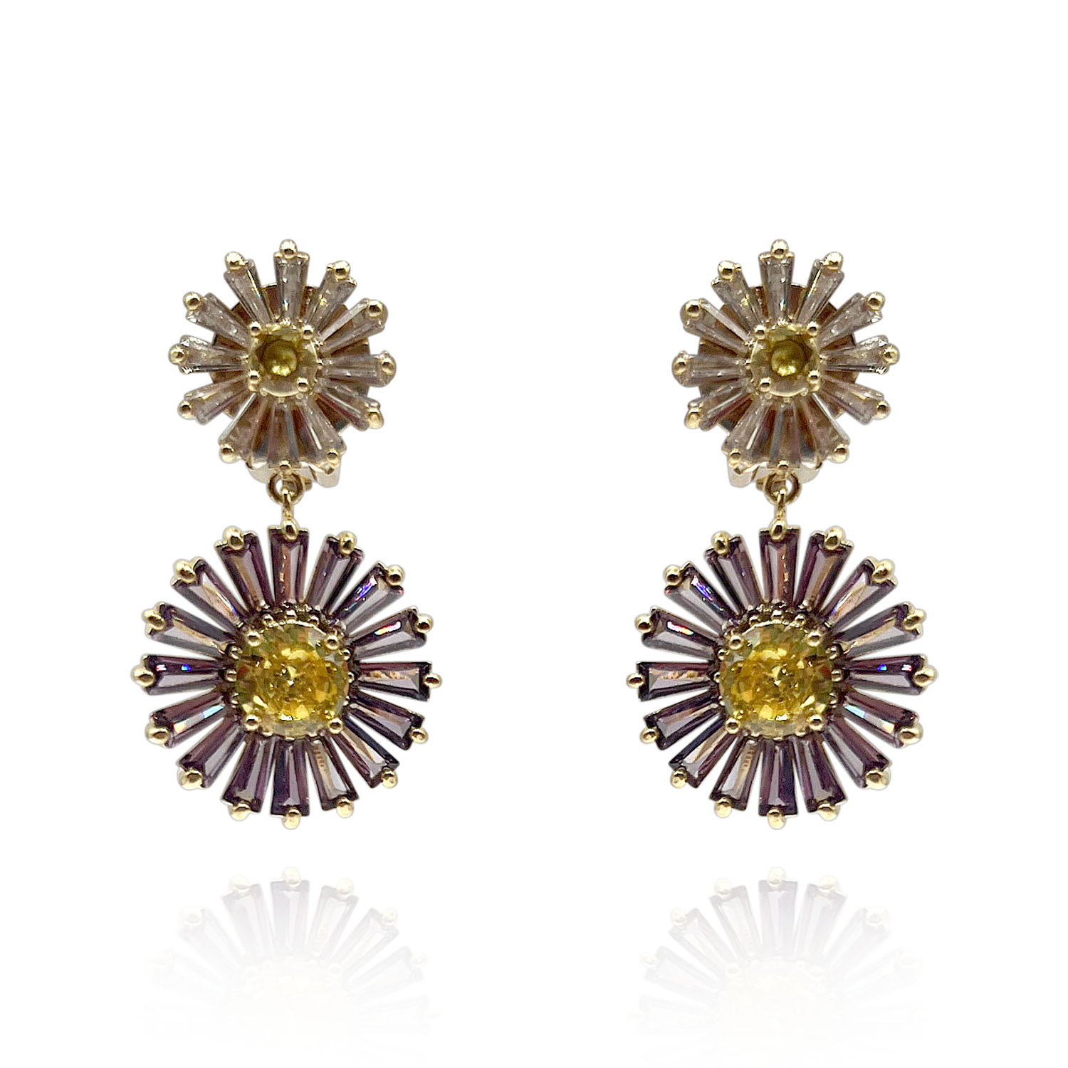 Michael Nash Jewelry Women's Yellow / White Lavender And Yellow Diamond Clip-on Earrings With Crystal Baguettes In Multi