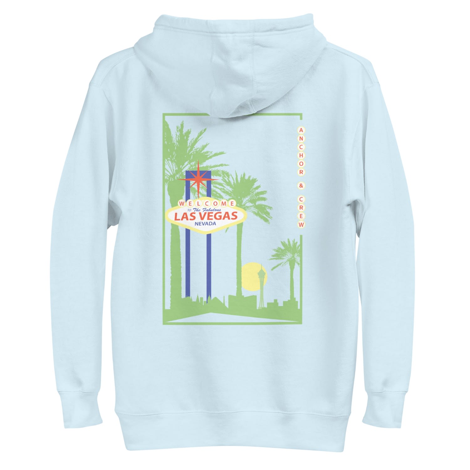 Anchor & Crew Sky Blue Las Vegas Landmark Cotton Blend Hoodie - Women In Blue