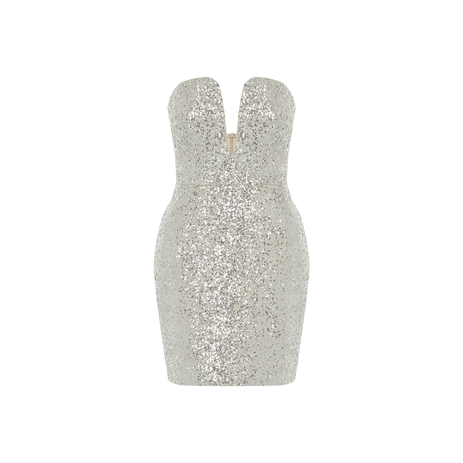Rue Les Createurs Women's Strapless Sequin Grey Mini Dress In Grey