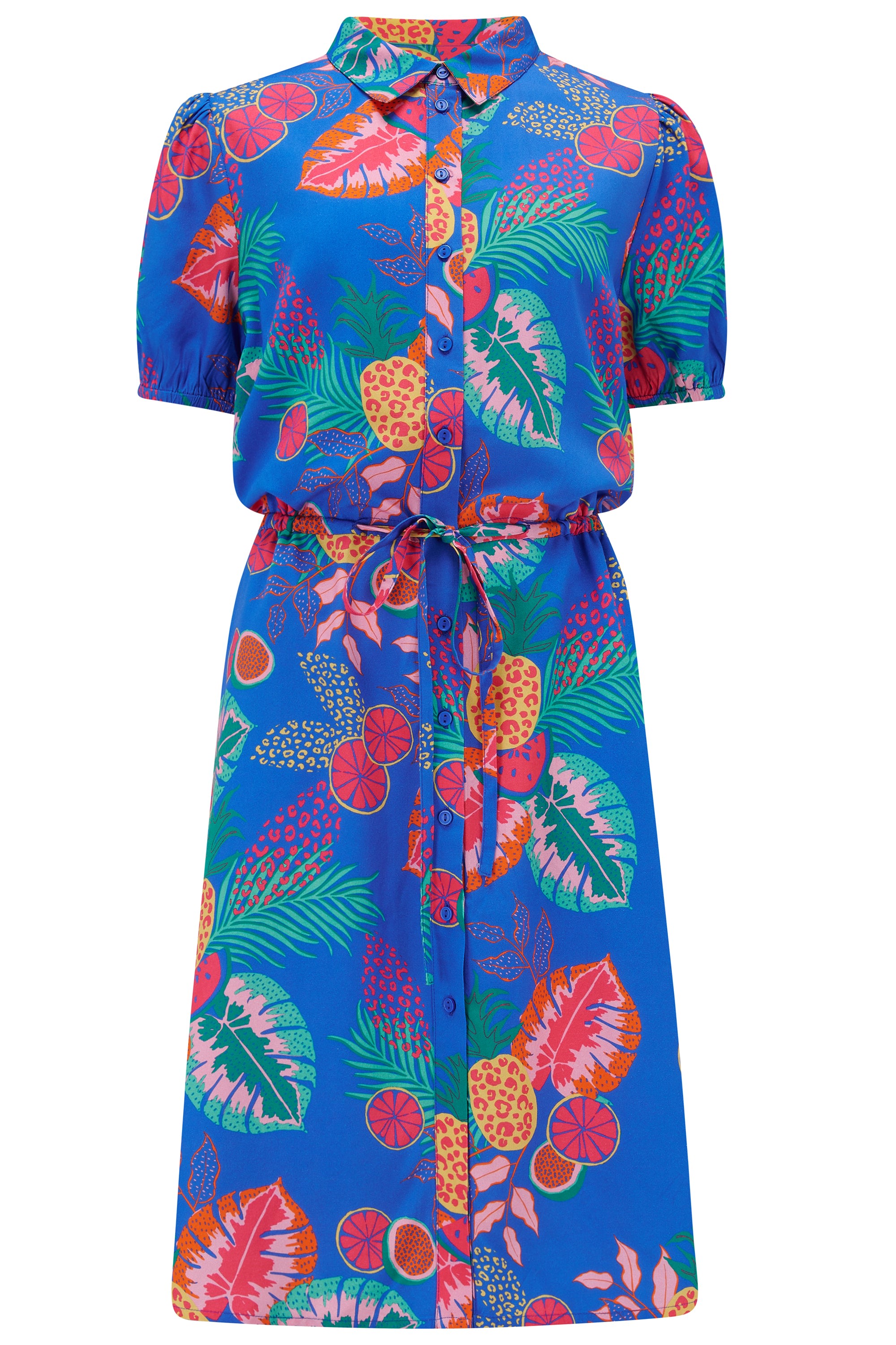 Sugarhill Brighton Women's Salma Shirt Dress Multi, Tropical Fruits In Blue