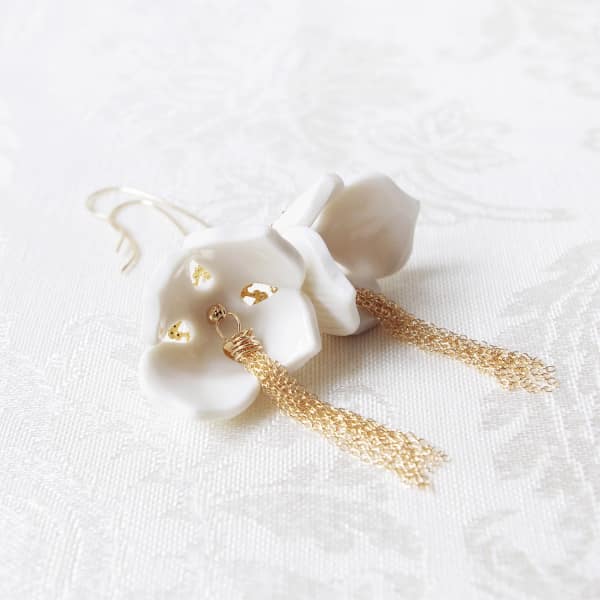 Poporcelain Porcelain Snowdrop Flower Tassel Earrings