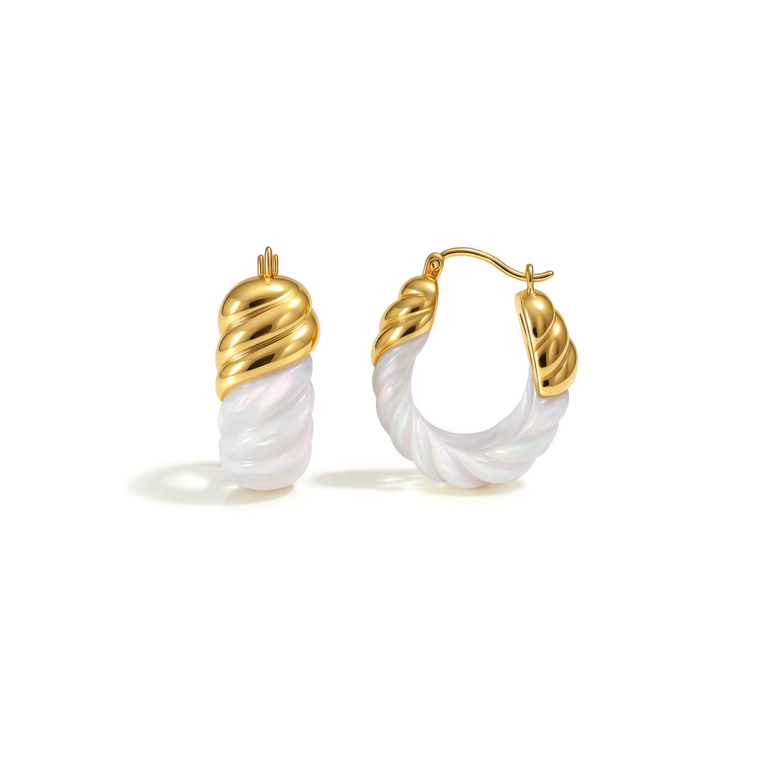 Gold & Honey Women's Gold / White Pearl Rope Shrimp Lucite Birthstone Hoop Earrings