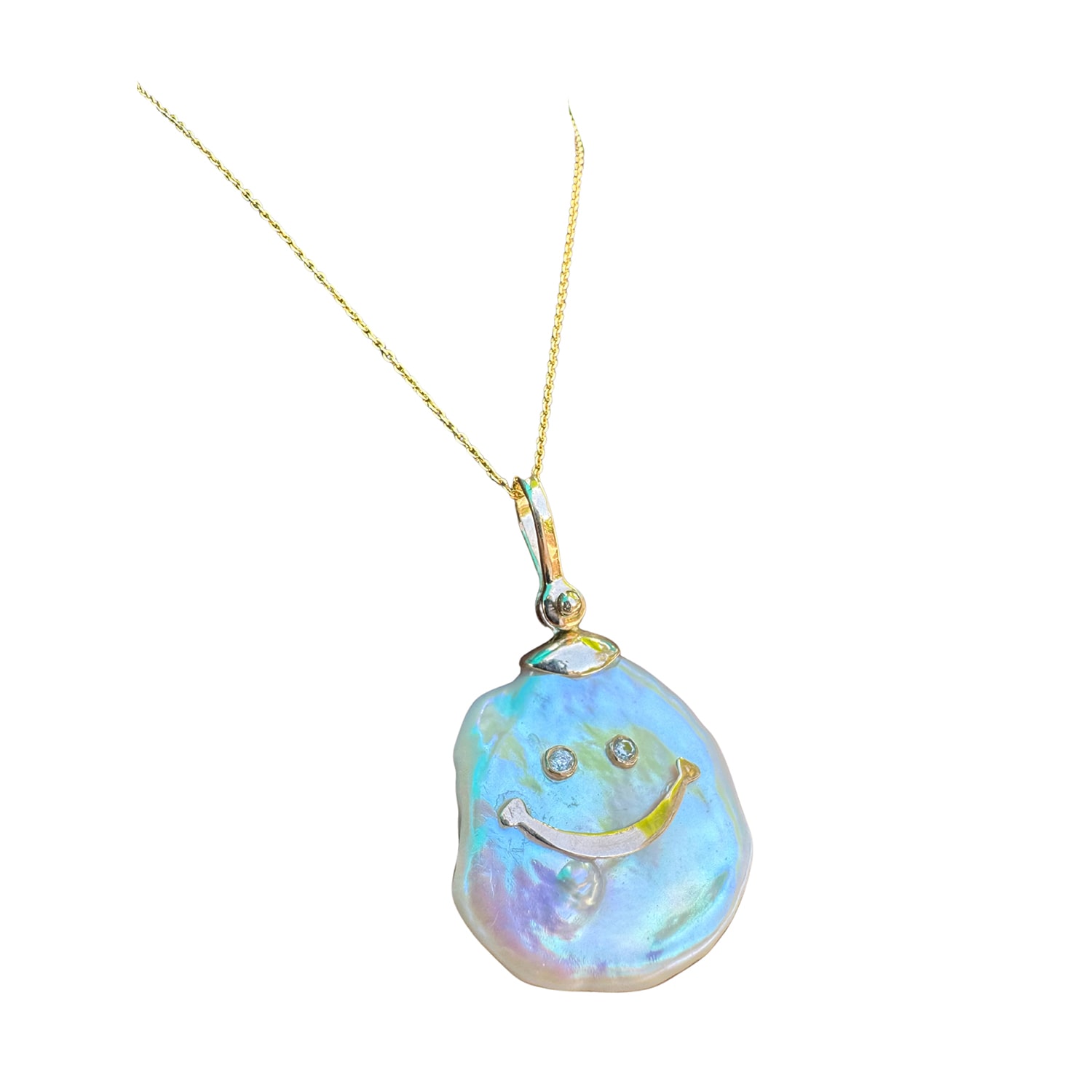 Vincent Peach Fine Jewelry Women's Gold / White Smiley Face Necklace