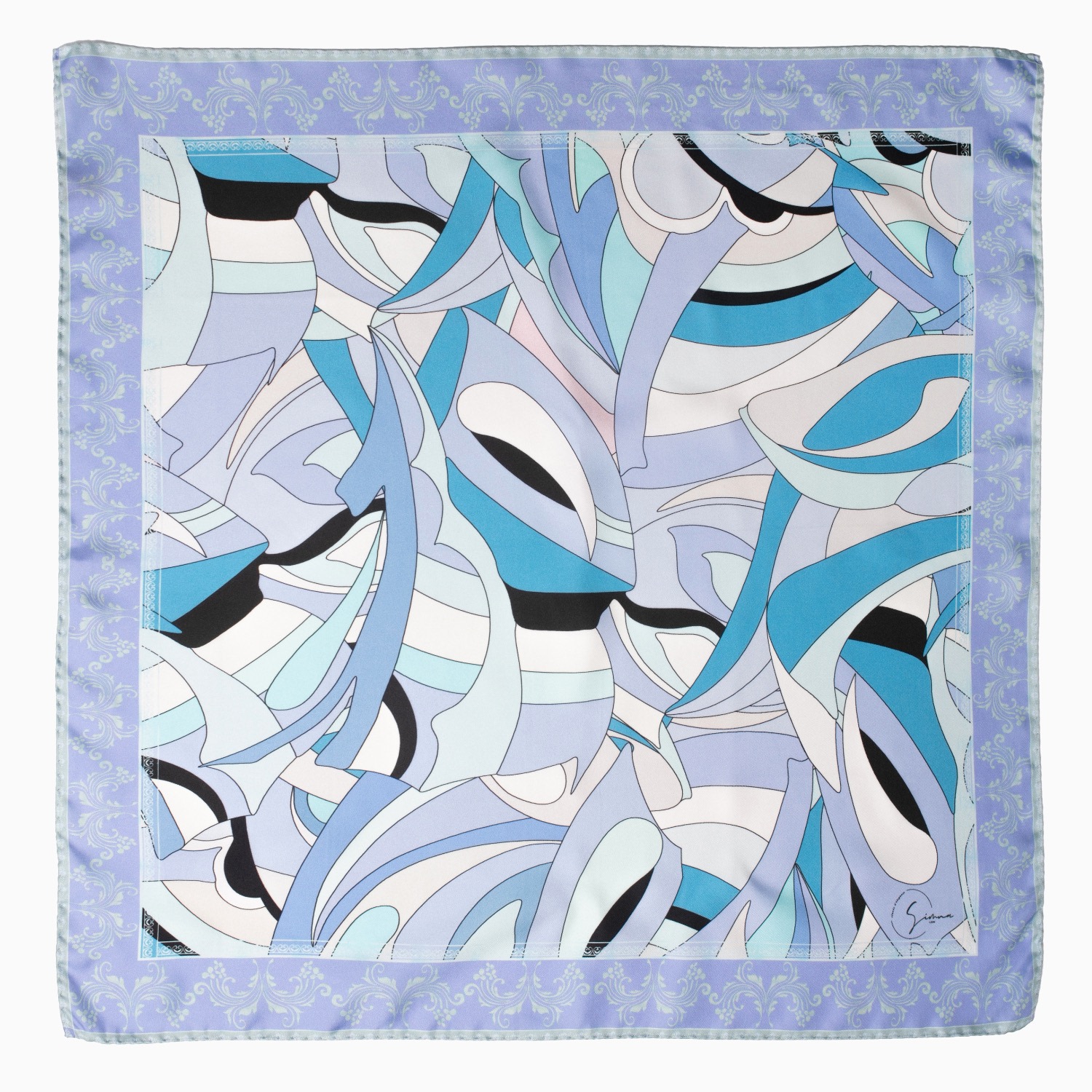 Women’s Mystic Waves Satin Silk Scarf In Maya Blue - Medium Medium Simna Ldn