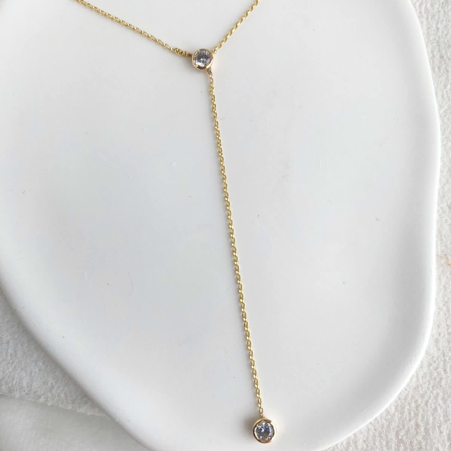 Women s Gold Stardrops Two Diamond Lariat Necklace Lily FLO Jewellery