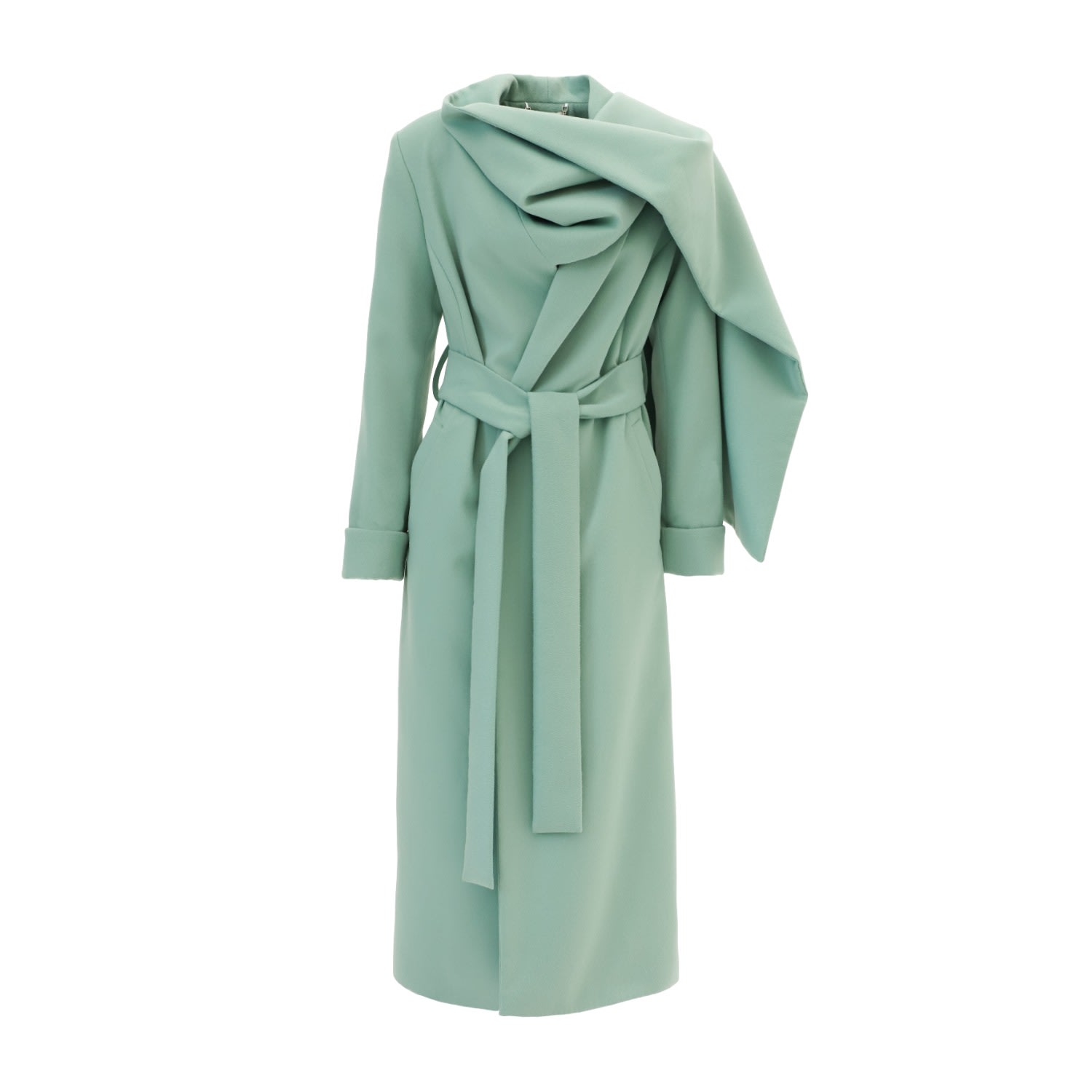 Julia Allert Women's Green Long Wrap Coat With Drape Collar Mint In Green