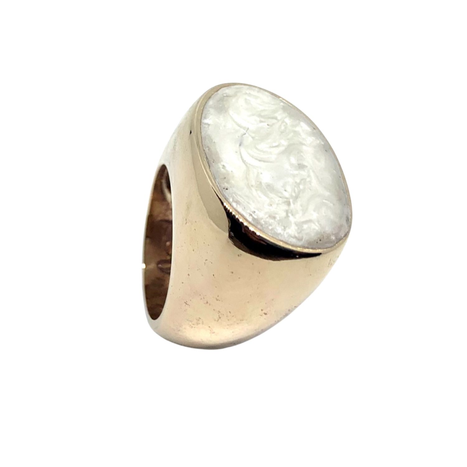 Tg-jewellery By Tamara Gervasio Women's Gold / White Cocktail Enamel Pearl Brass Ring One Of A Kind