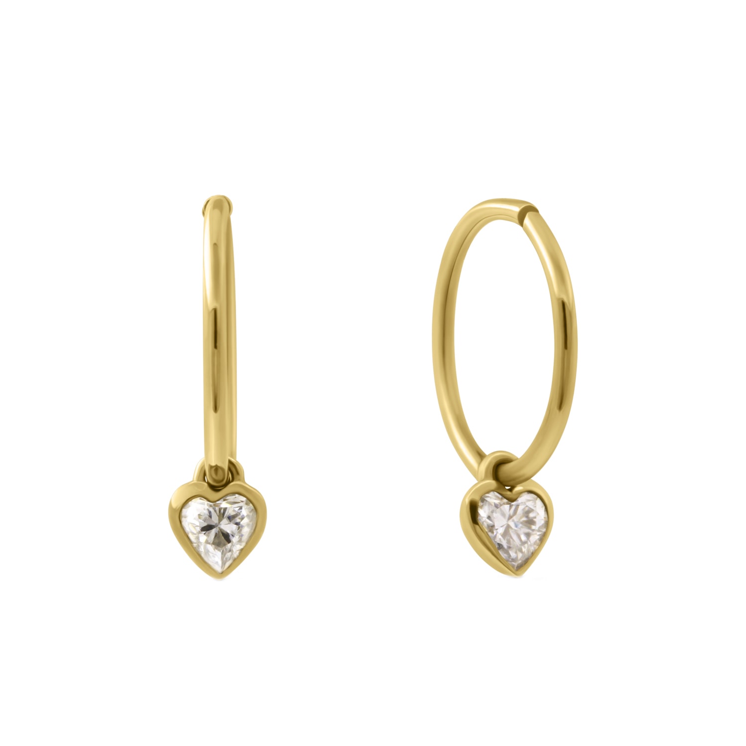 Women’s Diamond Heart Clicker Hoop Earrings - Gold Lee Renee