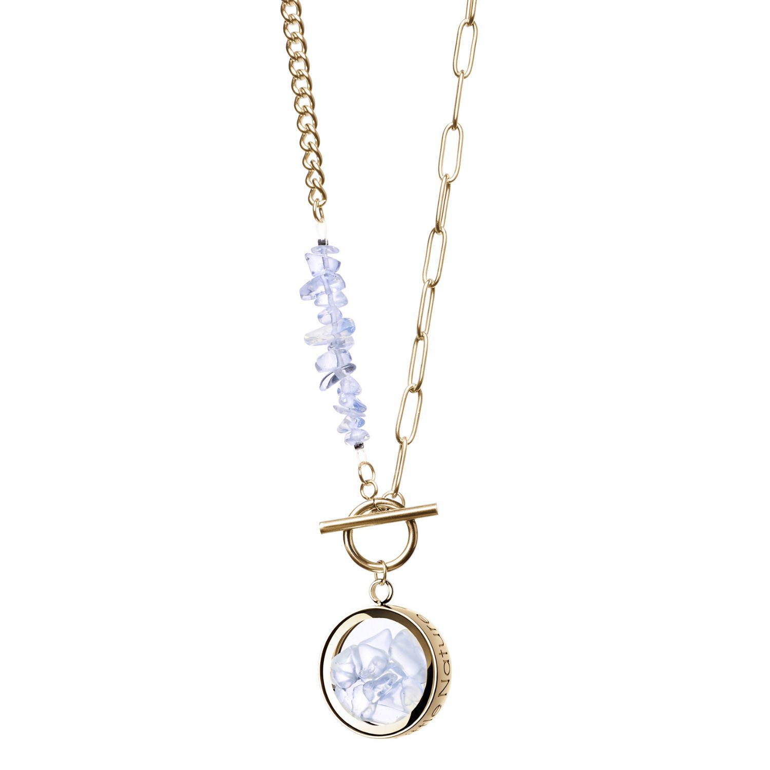 My Little Nature Women's Gold / White / Neutrals Opal Crystal Necklace With Gold Plated And Beaded Toggle Clasp & Cha