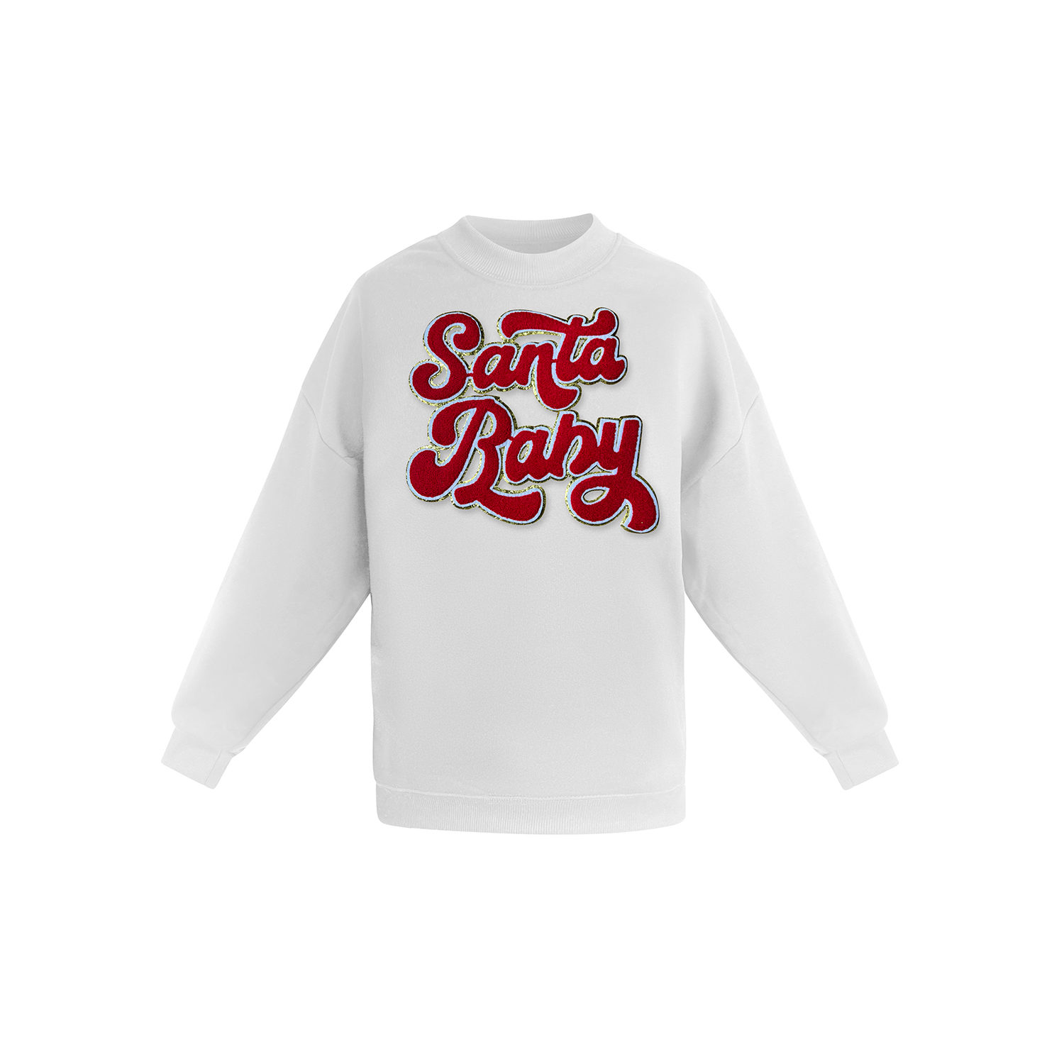 Toma Women's Christmas White Embroidery Santa Baby Sweatshirt In White
