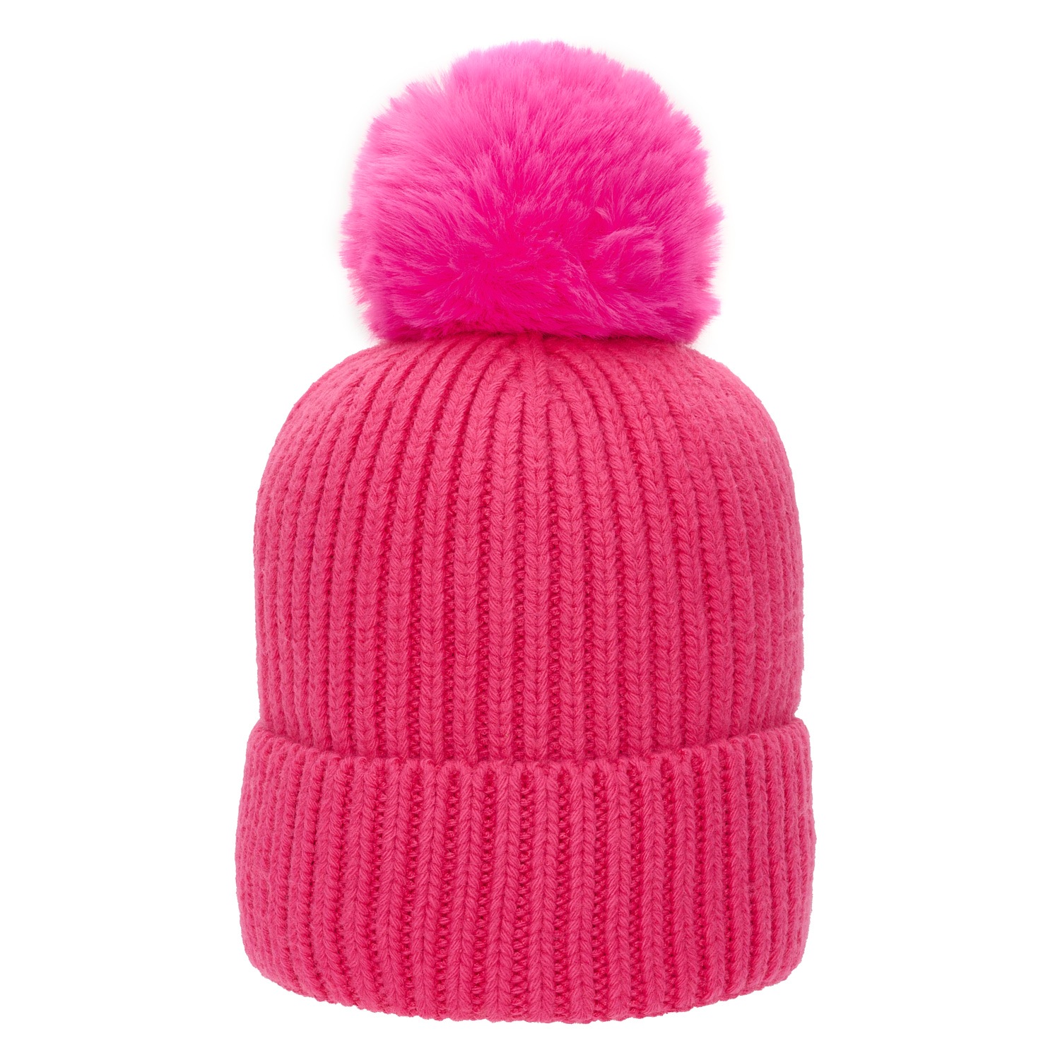 At Last... Women's Super Soft Chunky Cashmere Hat With Pom Pom In Hot Pink In Pink