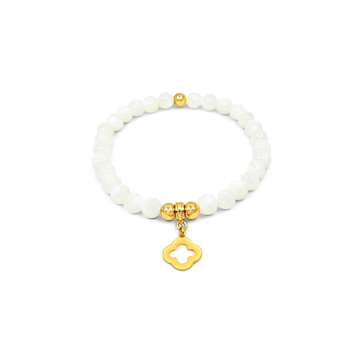 Lutiro Women's Gold / White Mother Of Pearl Clover Bracelet-gold In Multi