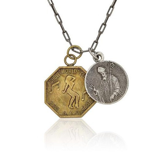 Cartography Men's Gold / Silver Ny Ny: 42nd Street Meets God - Peep Show & St. Nicholas Necklace In Sterling Sil