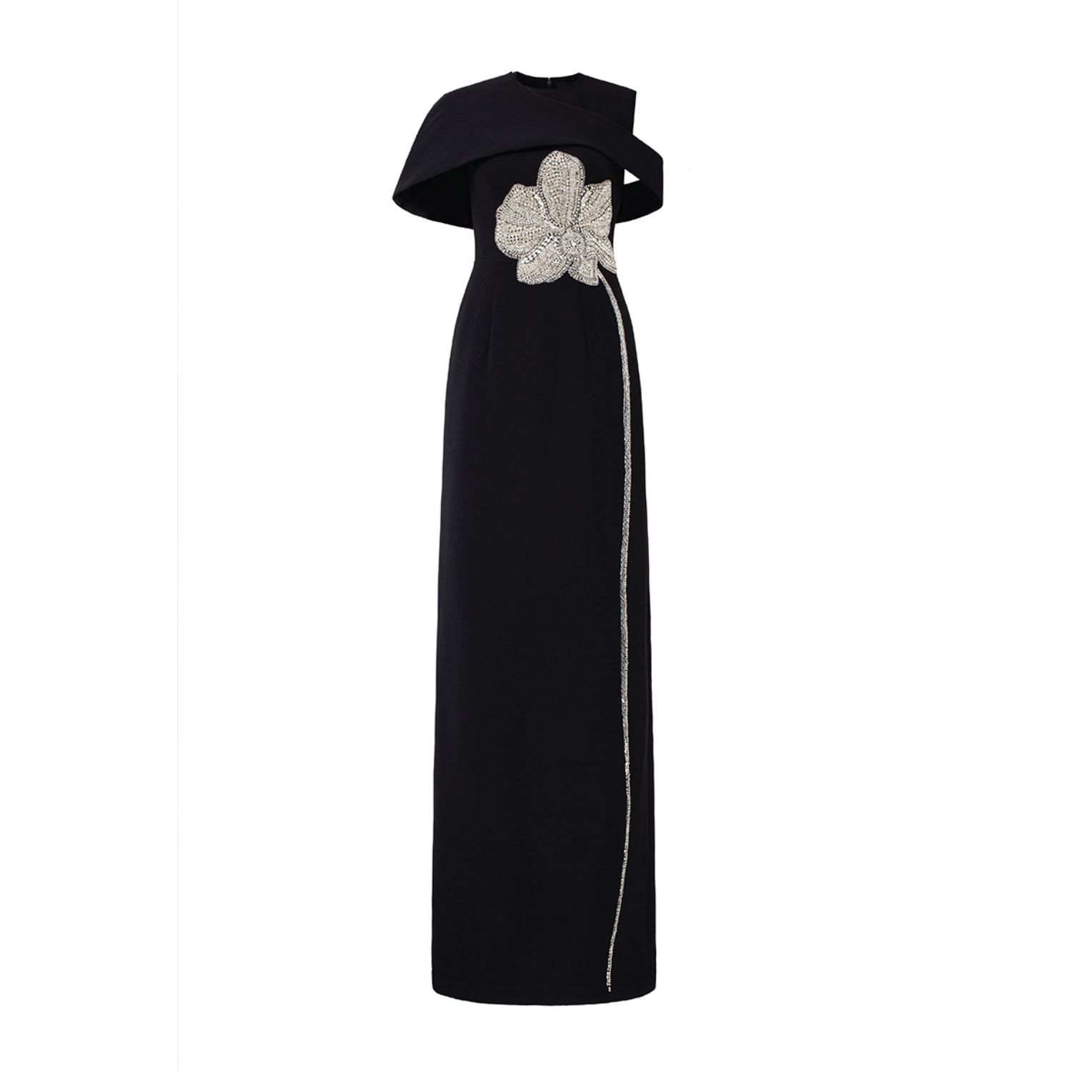 Women’s Stone Orchid Patterned Asymmetric Shoulder Dress & Cape - Black Extra Large Tracy Studio