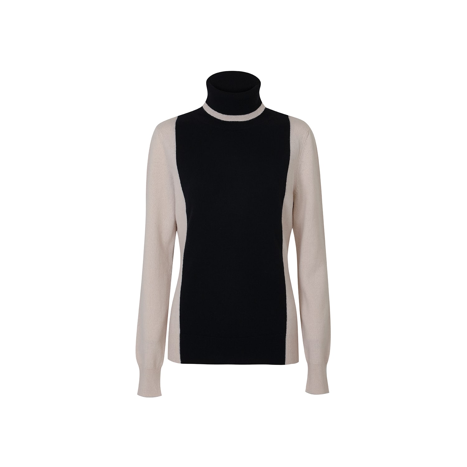 Women’s Black Two-Tone Slim Fit Turtleneck Cashmere Sweater-Navy Small Callaite