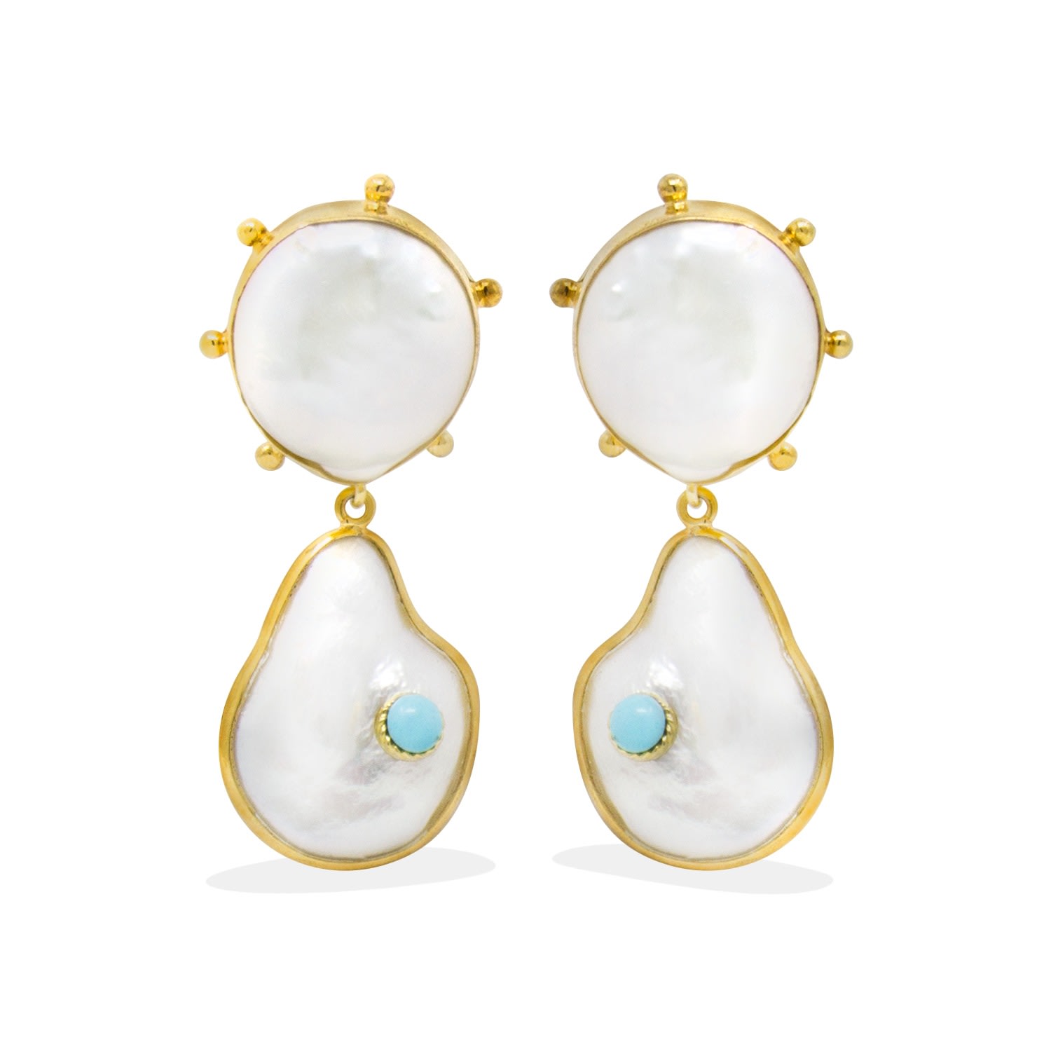 Vintouch Italy Women's Blue / White / Gold Rebel Rebel Pearl Earrings With Turquoise In Multi