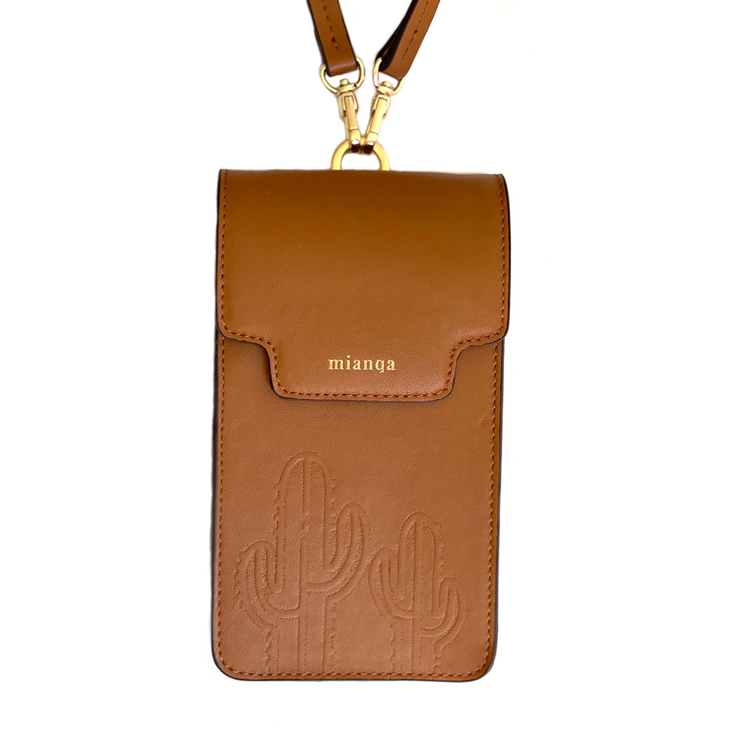 Women’s Cactus Leather Phone Bag Brown One Size Mianqa