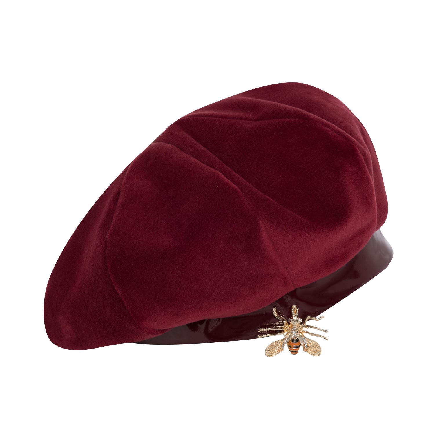 Lara Ari Women's Amélie Velvet & Lacquered Fabric Beret With Bee Brooch In Red