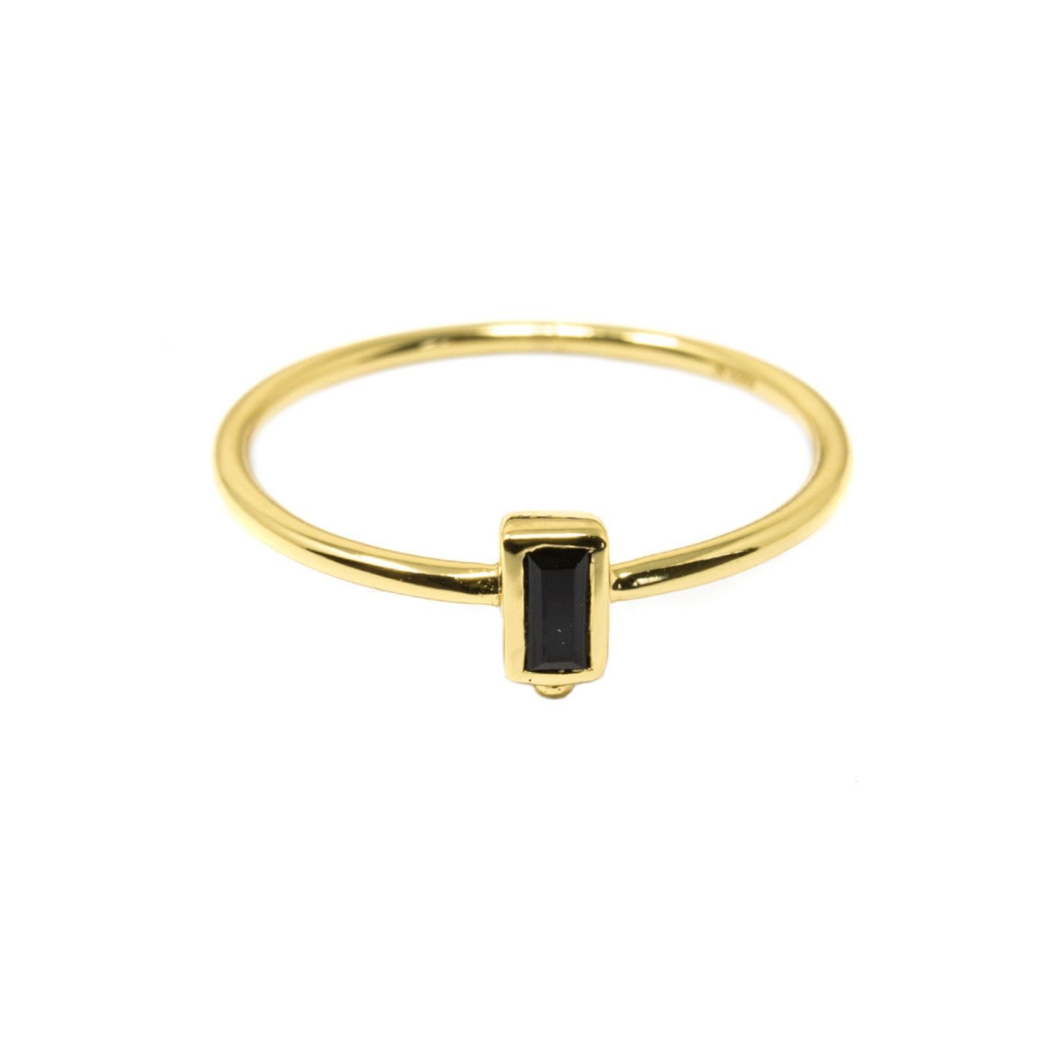 Nasi Silver Women's Black Level Baguette Ring- Onyx- Gold In Gold