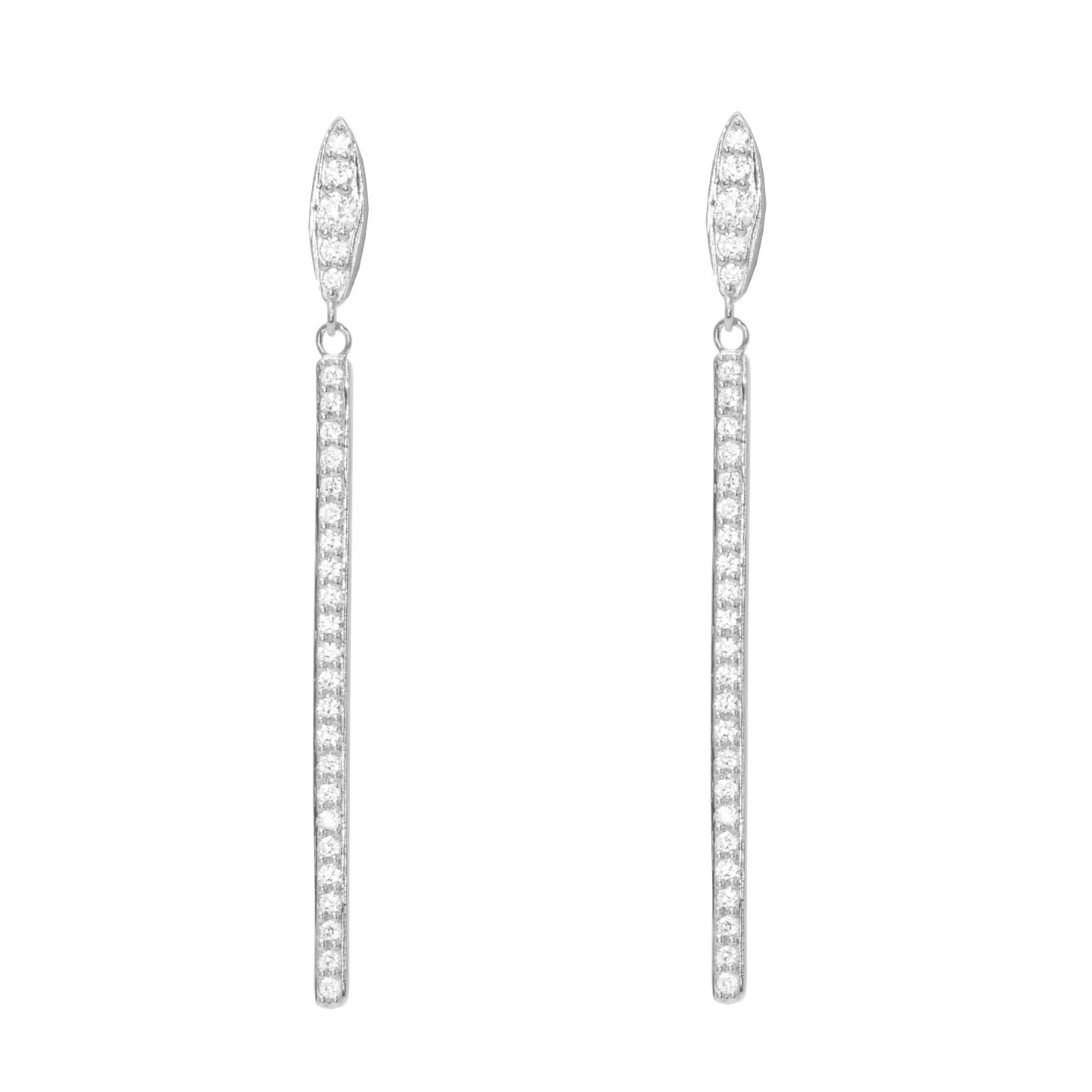 Women’s Candlestick Dangle Earrings With Crystals - Silver Kamaria