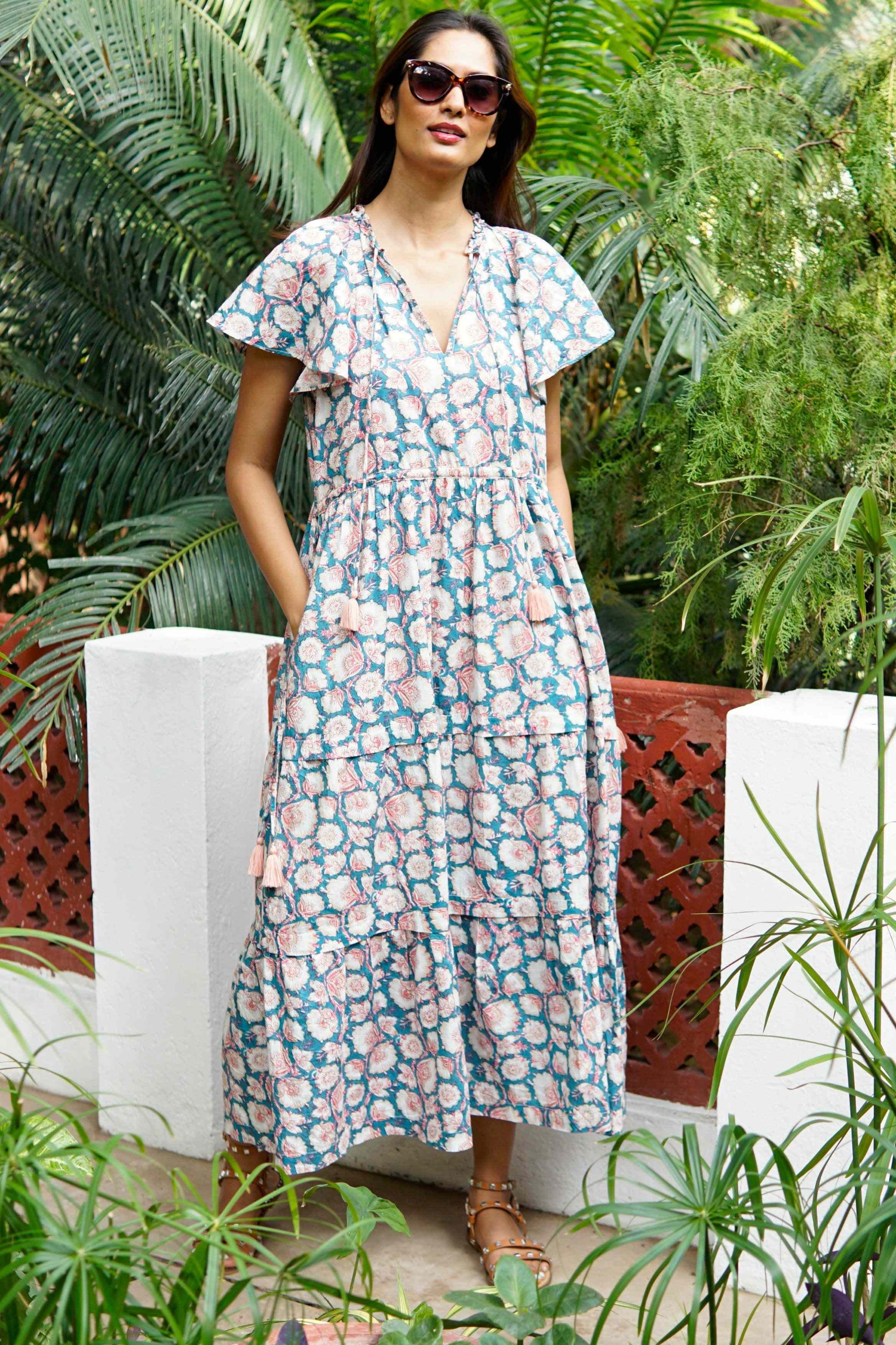 chinese dress ladies Black Aqua Cotton Beach Dress with Embroidery – Lindsey Brown