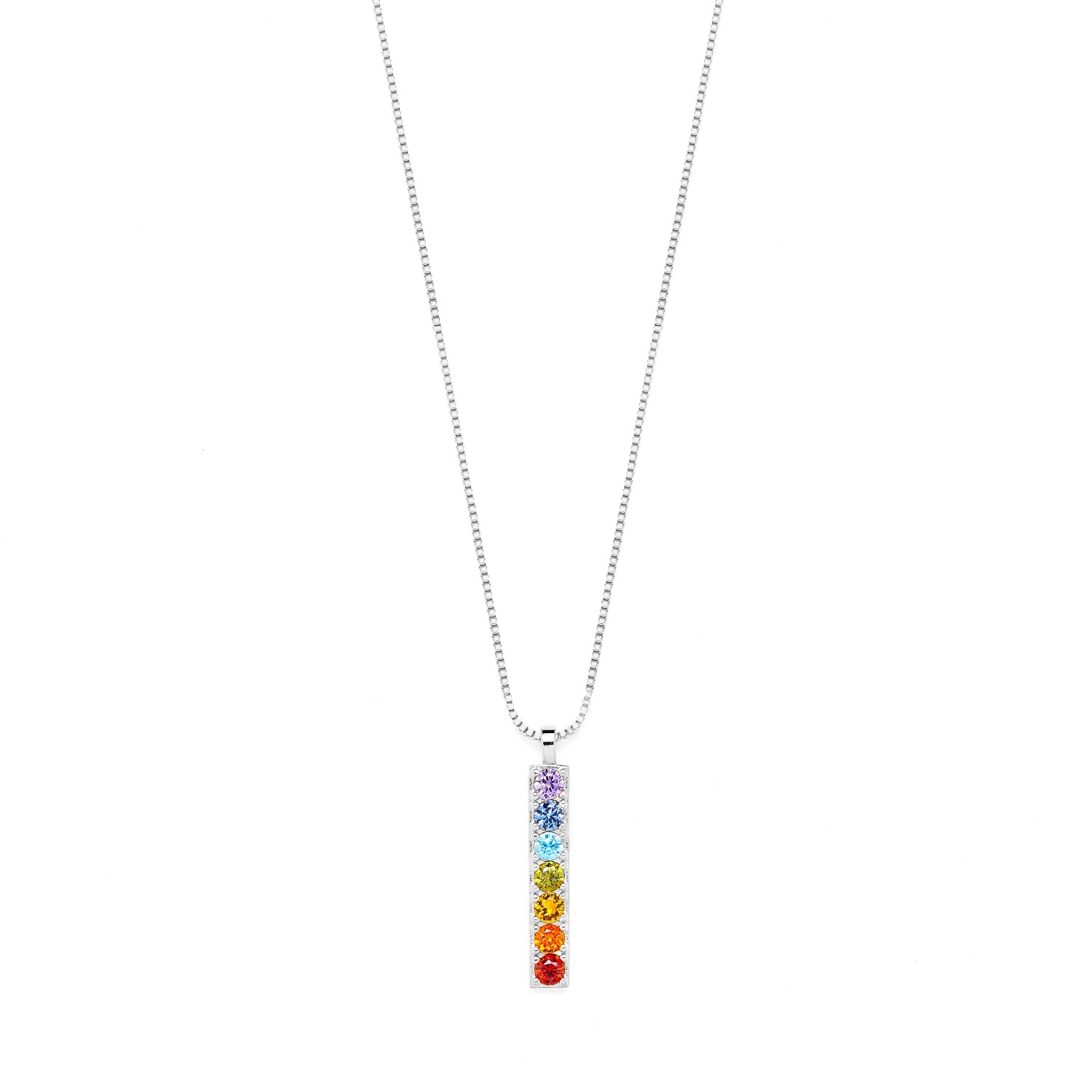 Seven Saints Women's Chakra Align Bar Necklace, White Rhodium Over Sterling Silver In Silver