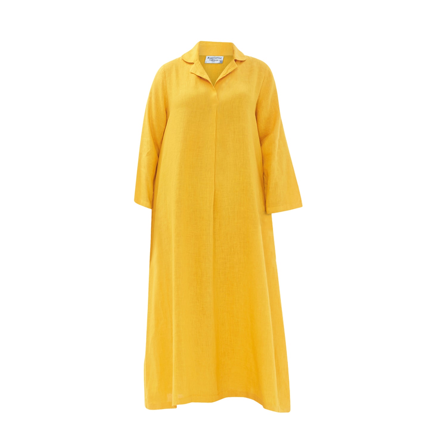 Haris Cotton Women's Yellow / Orange Maxi Linen Dress With Front Pleat And Lapels - Crocus In Yellow/orange