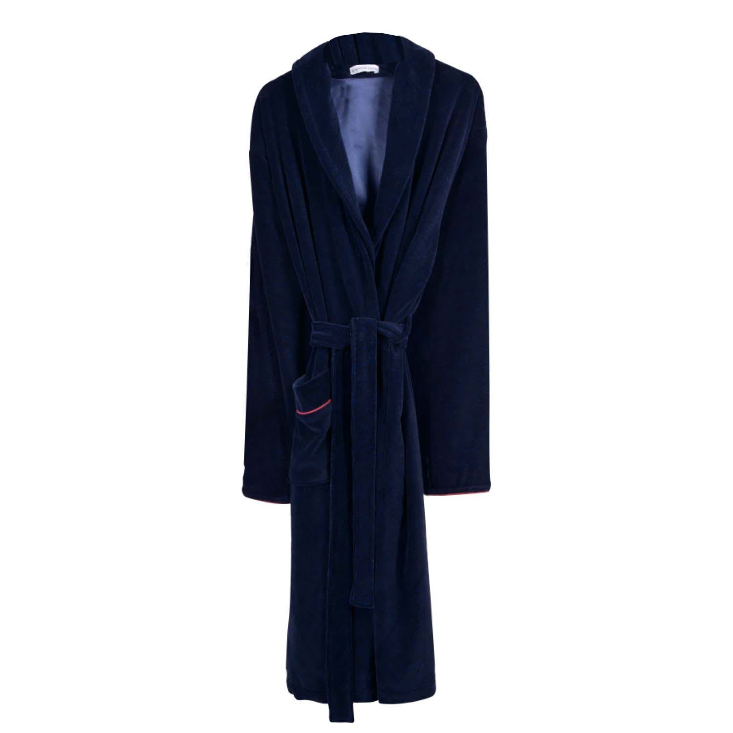 Bown Of London Men's Black / Blue Carnegie Luxury Cotton Long Velvet Smoking Jacket In Navy In Black/blue
