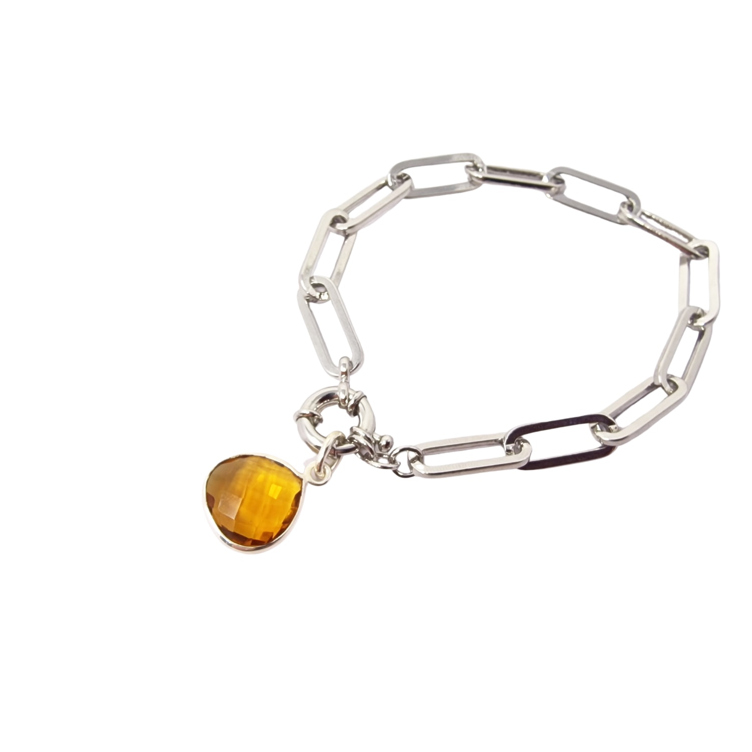 Women’s Yellow / Orange / Gold Shiny Citrine November Birthstone Silver Bracelet Harfi