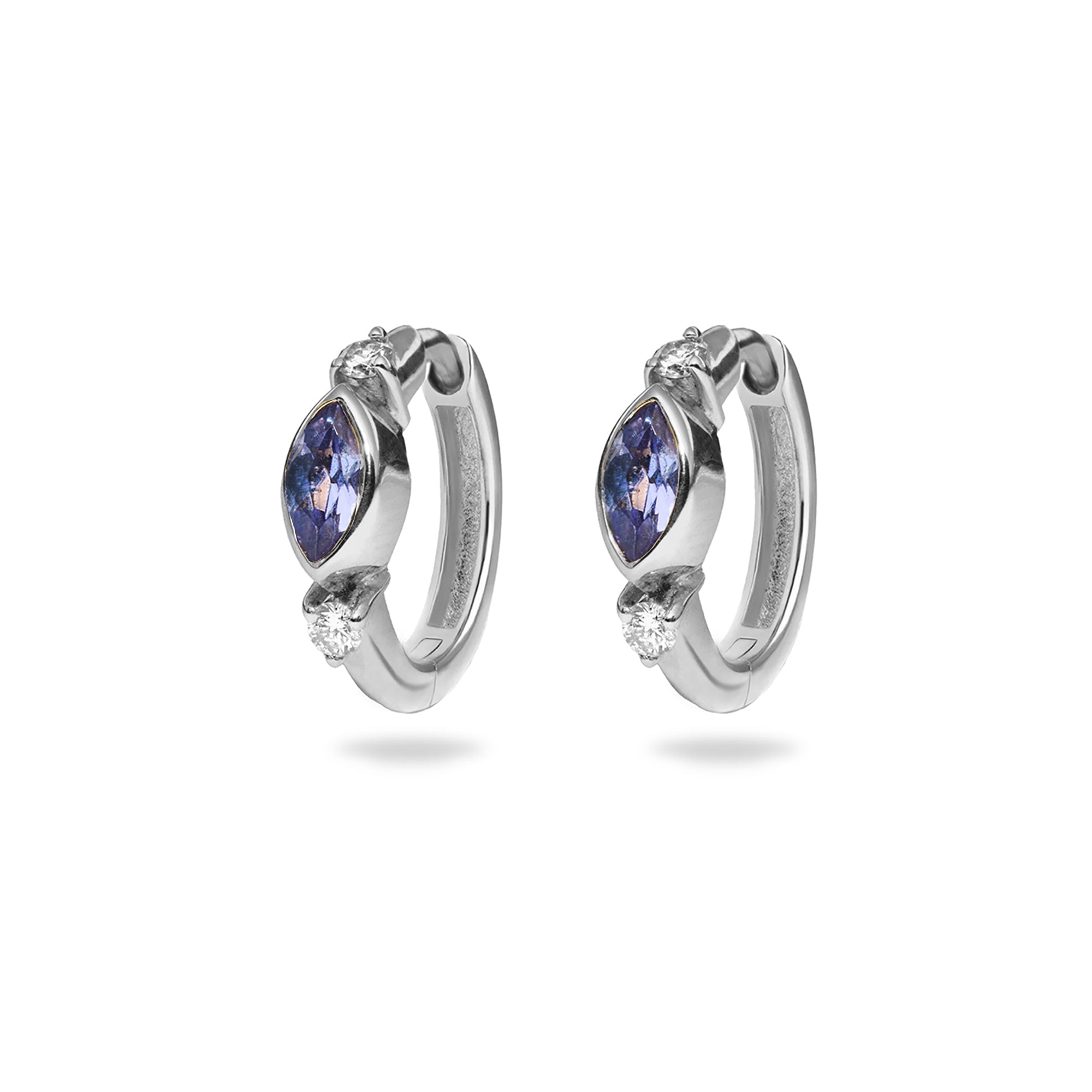 Zohreh Women's Purple / Silver Tanzanite & White Sapphire Huggie Hoop Earring Pair Sterling Silver In Metallic