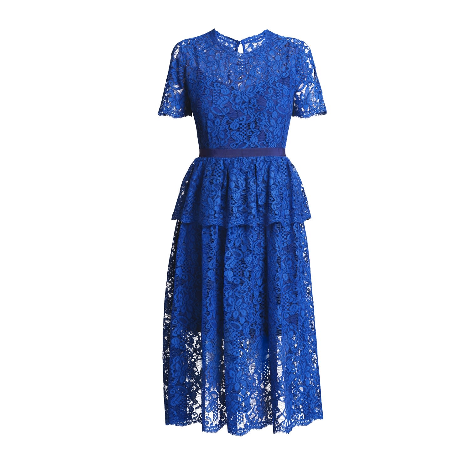 Rumour London Women's Lucia Lace Midi Dress With Peplum In Azure Blue In Blue