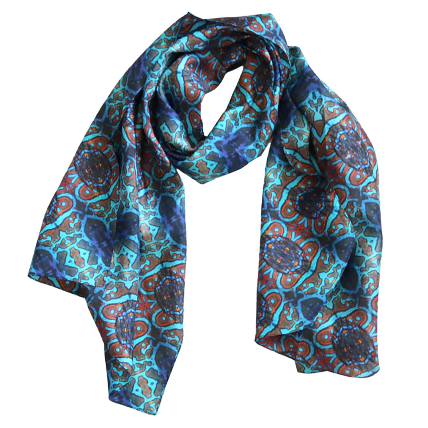 Benni Marine Designs Women's Blue Tropical Delight Silk Scarf In Blue