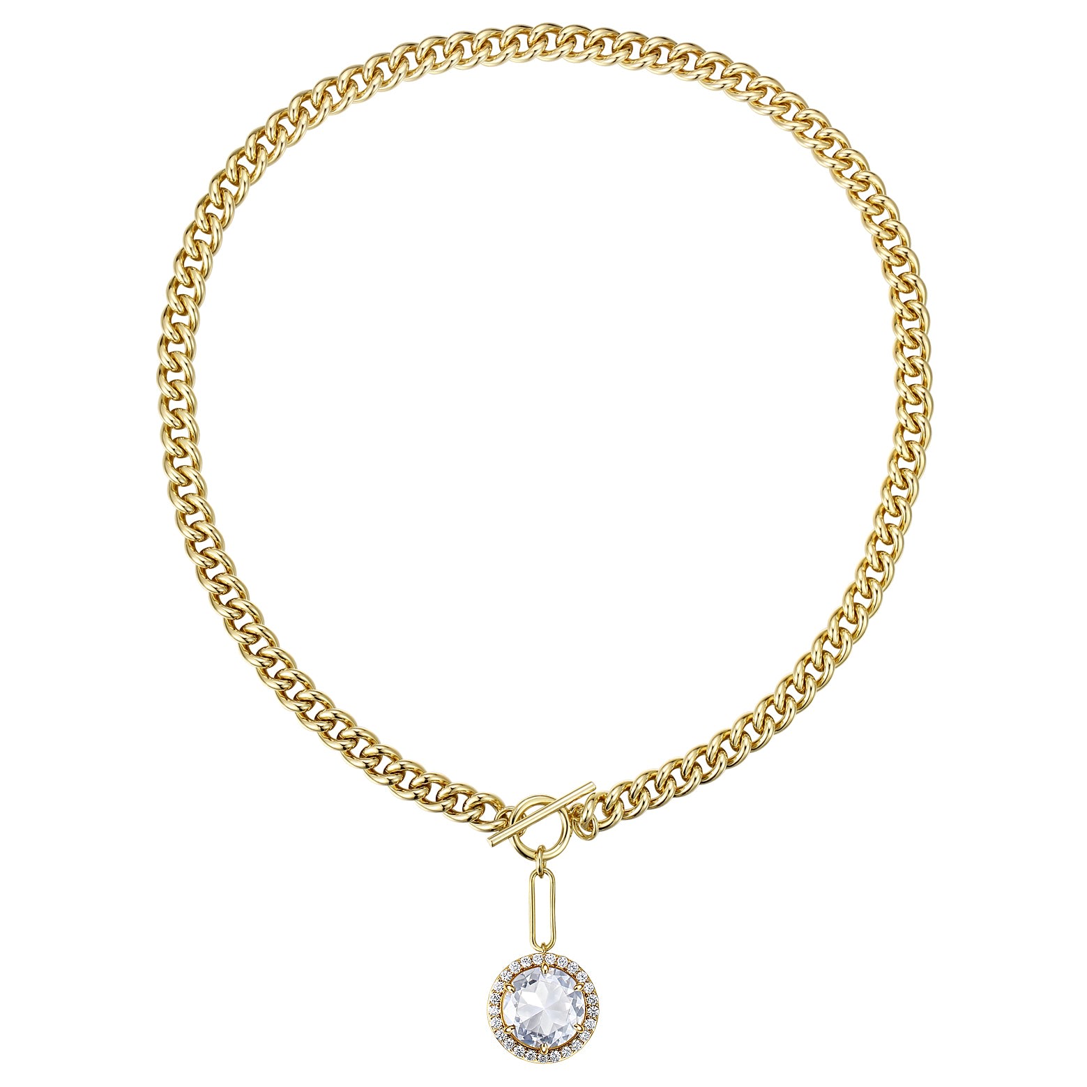 Women’s Rachel Glauber Gold Plated Sterling Silver With Cubic Zirconia Cluster Drop Curb Chain Necklace W/ Toggle Clasp Genevive Jewelry