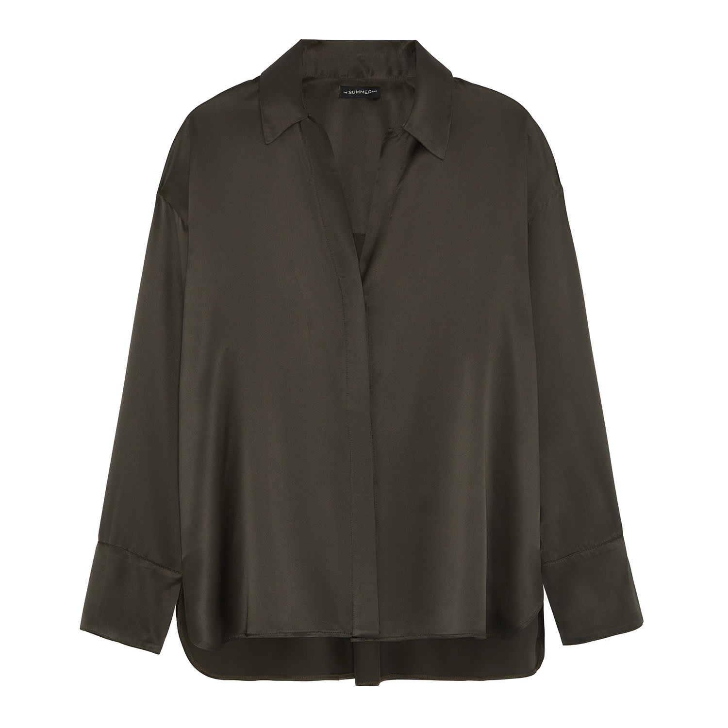 The Summer Edit Women's Green Audrey Oversized Silk Shirt - Khaki In Green
