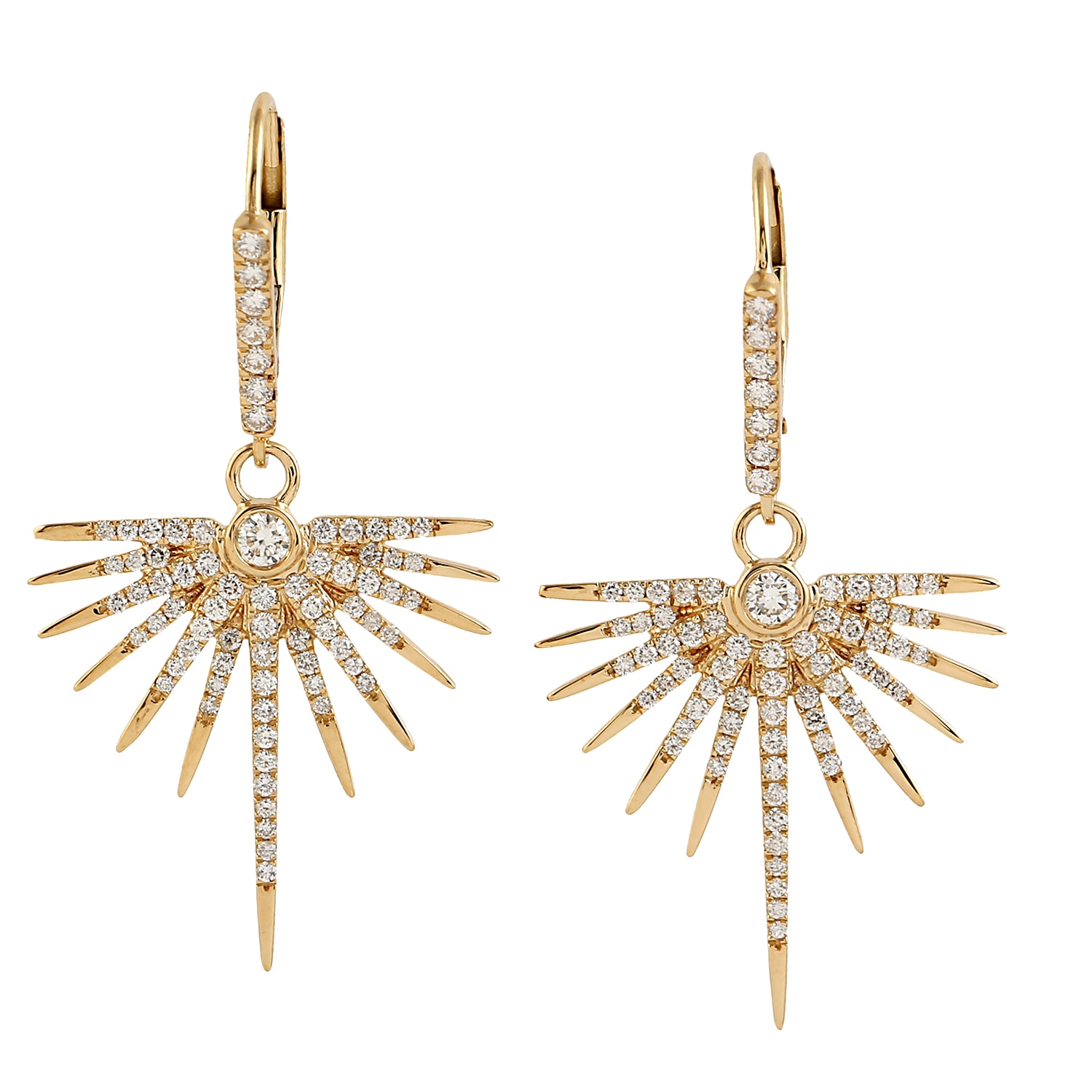 Women’s Gold / White 18K Yellow Gold In Pave Diamond Star Burst Design Drop Dangle Earrings Artisan