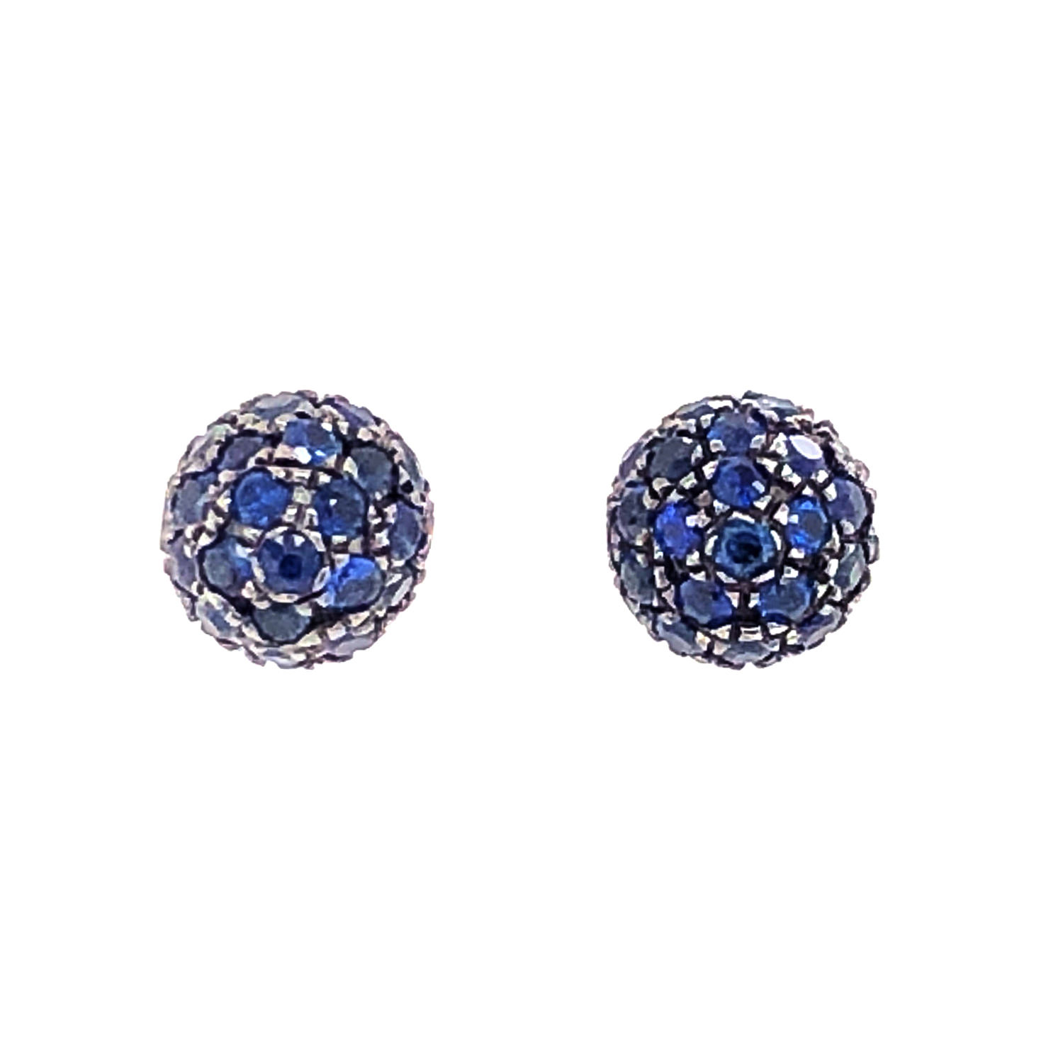 Artisan Women's White / Blue Blue Sapphire Gemstone Bead Stud Earrings In 18k White Gold In Multi