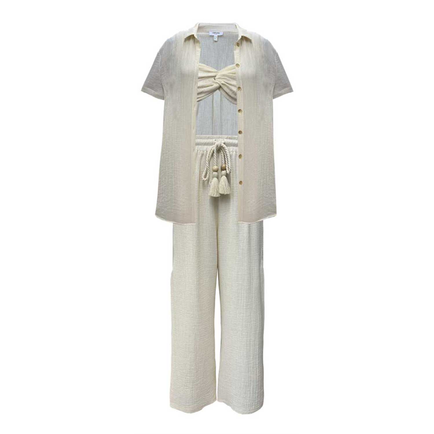 Copurs Women's Neutrals Gia Shirt & Alya Top & Darina Trousers Set