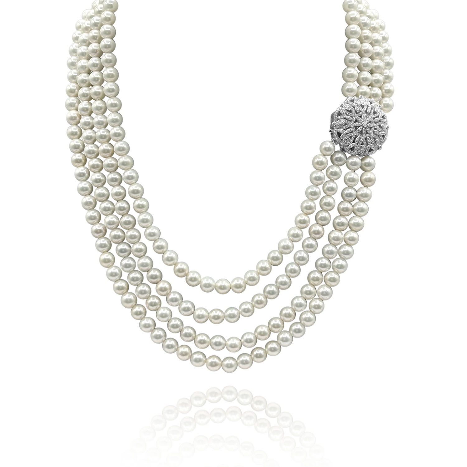 Michael Nash Jewelry Women's Neutrals Four Strand Shell Pearl Nesting Necklace - Sterling Silver & Cubic Zirconium Clasp In Gray